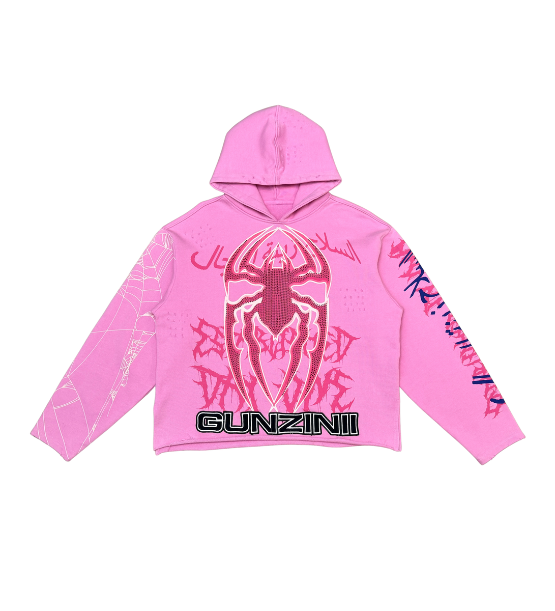 Gunzinii - Rhinestone Spider Hoodie - PINK - GZ586