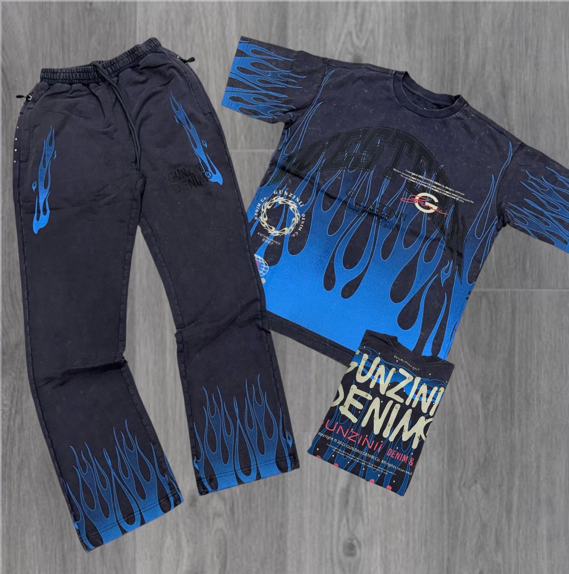 Gunzini - Stacked Pants-T-shirt Set - Charcoal 721 722