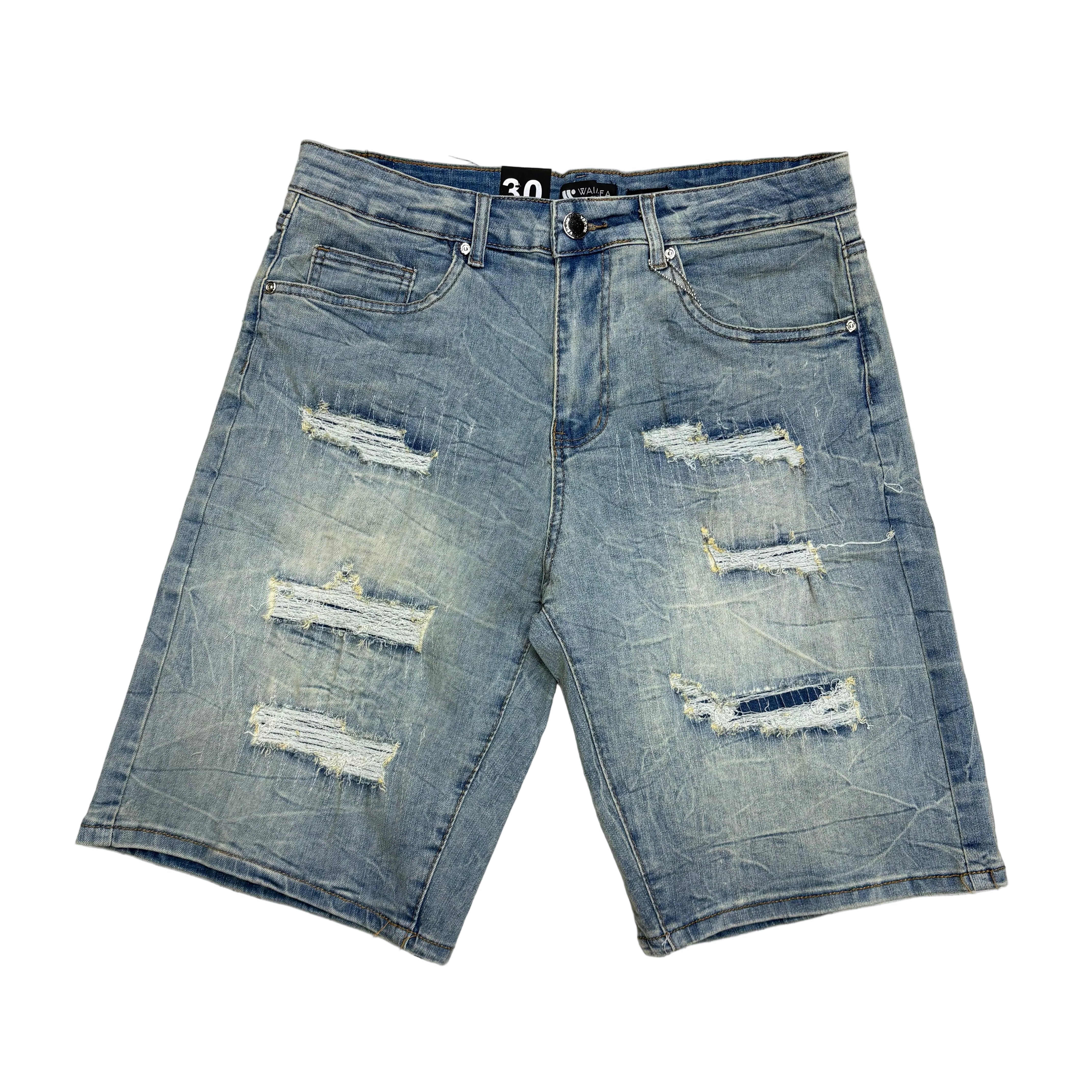W - Distress Denim Shorts - Blue Wash - M7594D