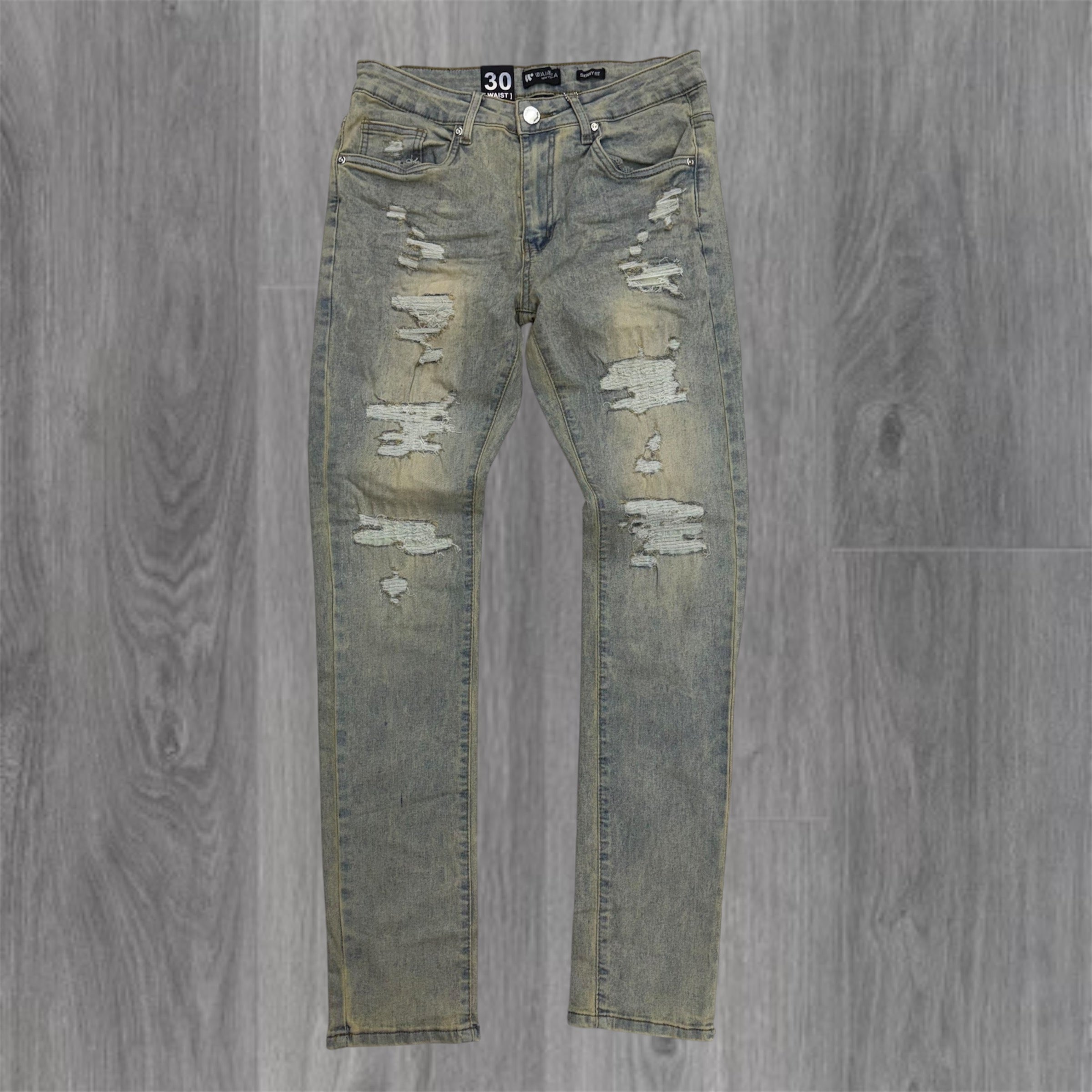 W - Distress Skinny Fit Denim - Antique Blue - M8770