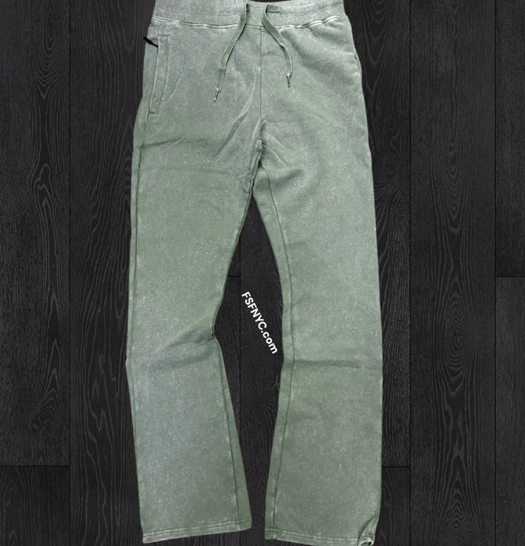 Narr - Mineral Wash Stacked Sweat Pants - Sage Green - 0713