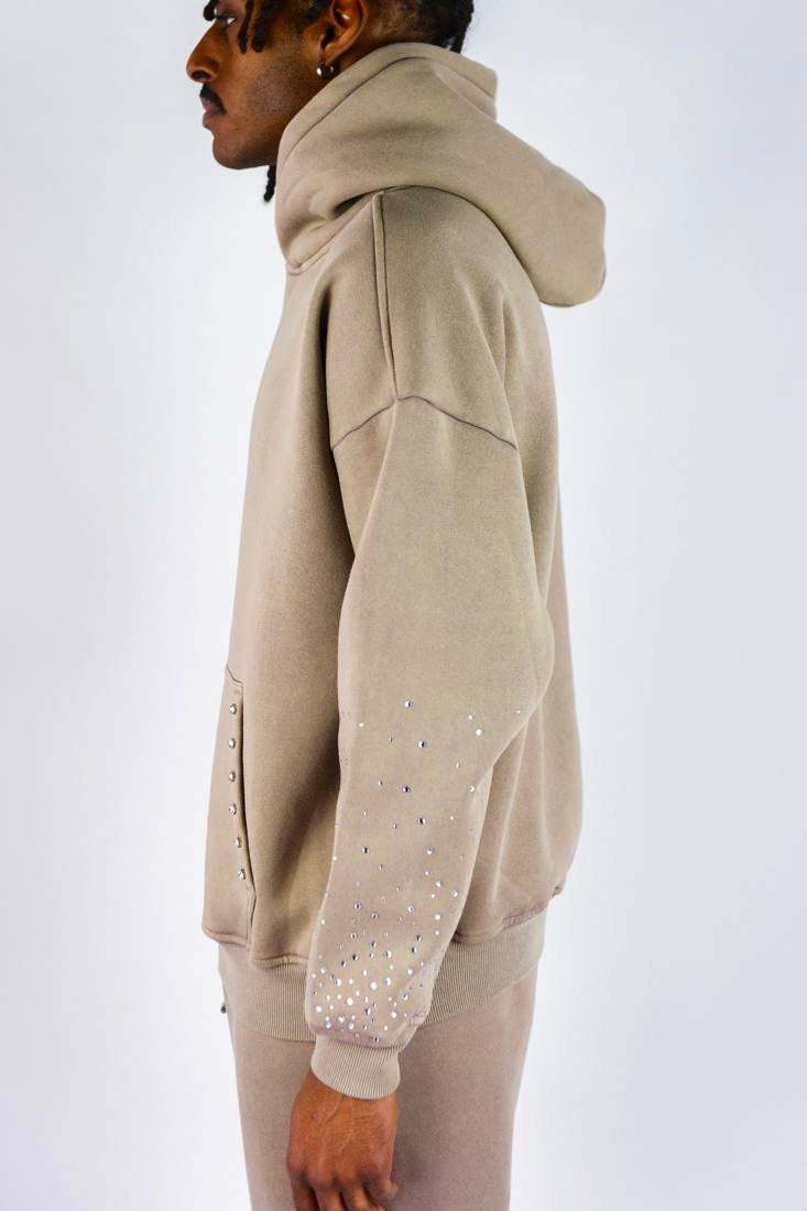 Rebel - Rhinestone Pullover Hoodie - Taupe - 388 388