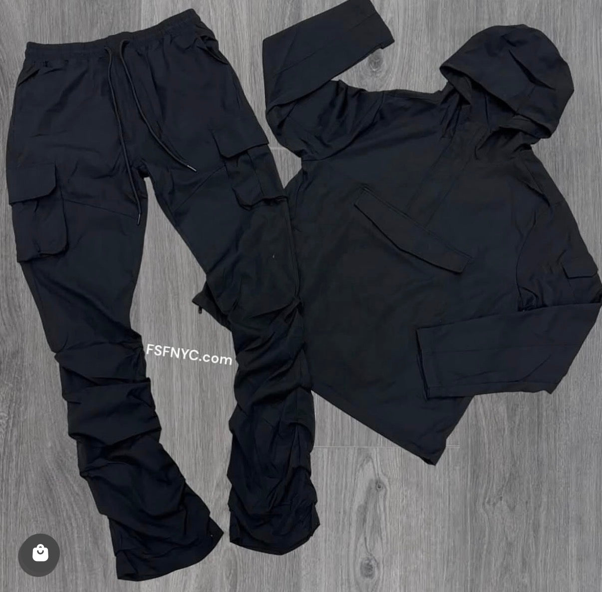 Rebel - NYLON Stacked & Anorak Pullover Jacket - SET - Black - 522422