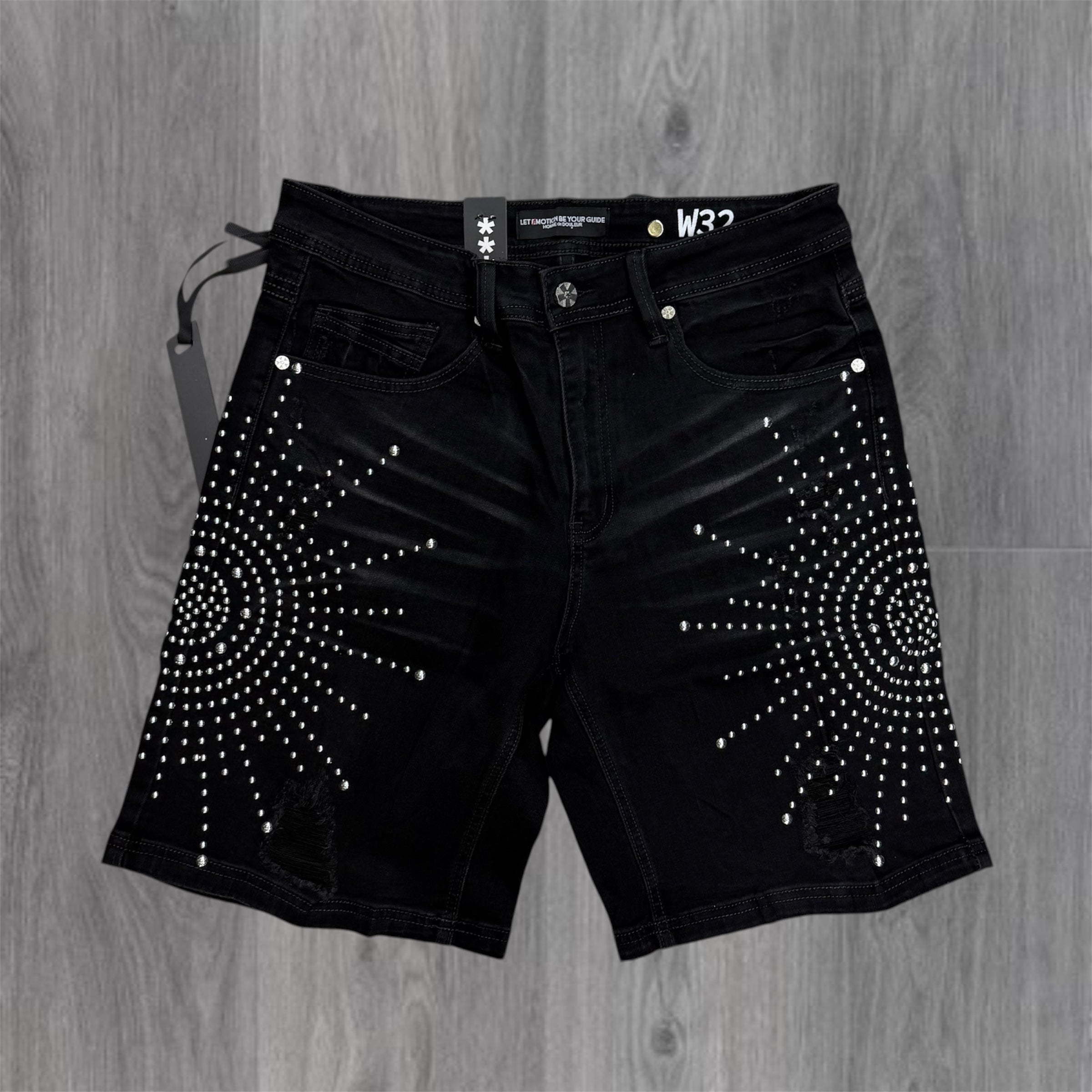HDSN - Studded Burst Denim Shorts - Black 642