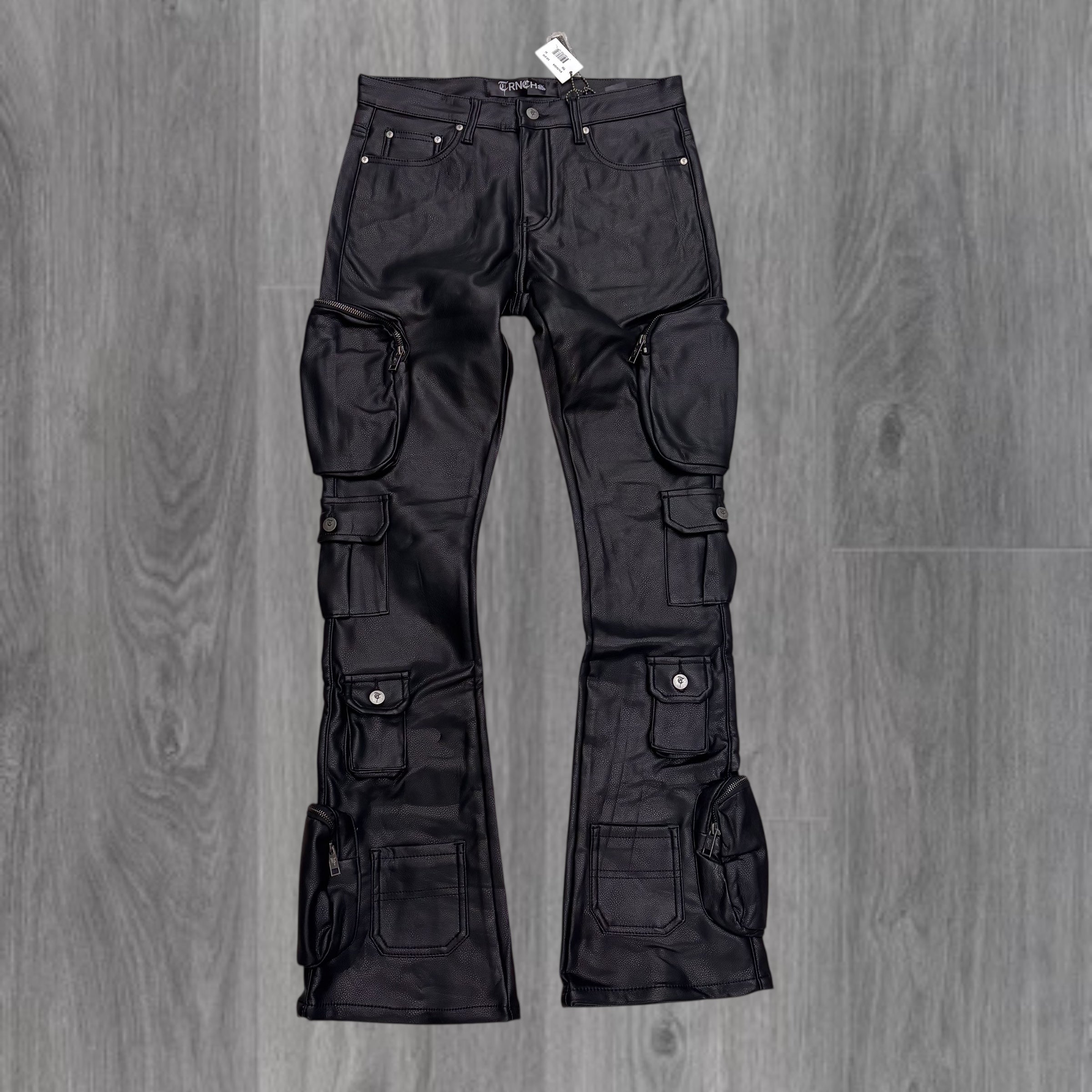 TRNCHS - “KHURASAN” Stacked Leather DENIM - BLK - T66