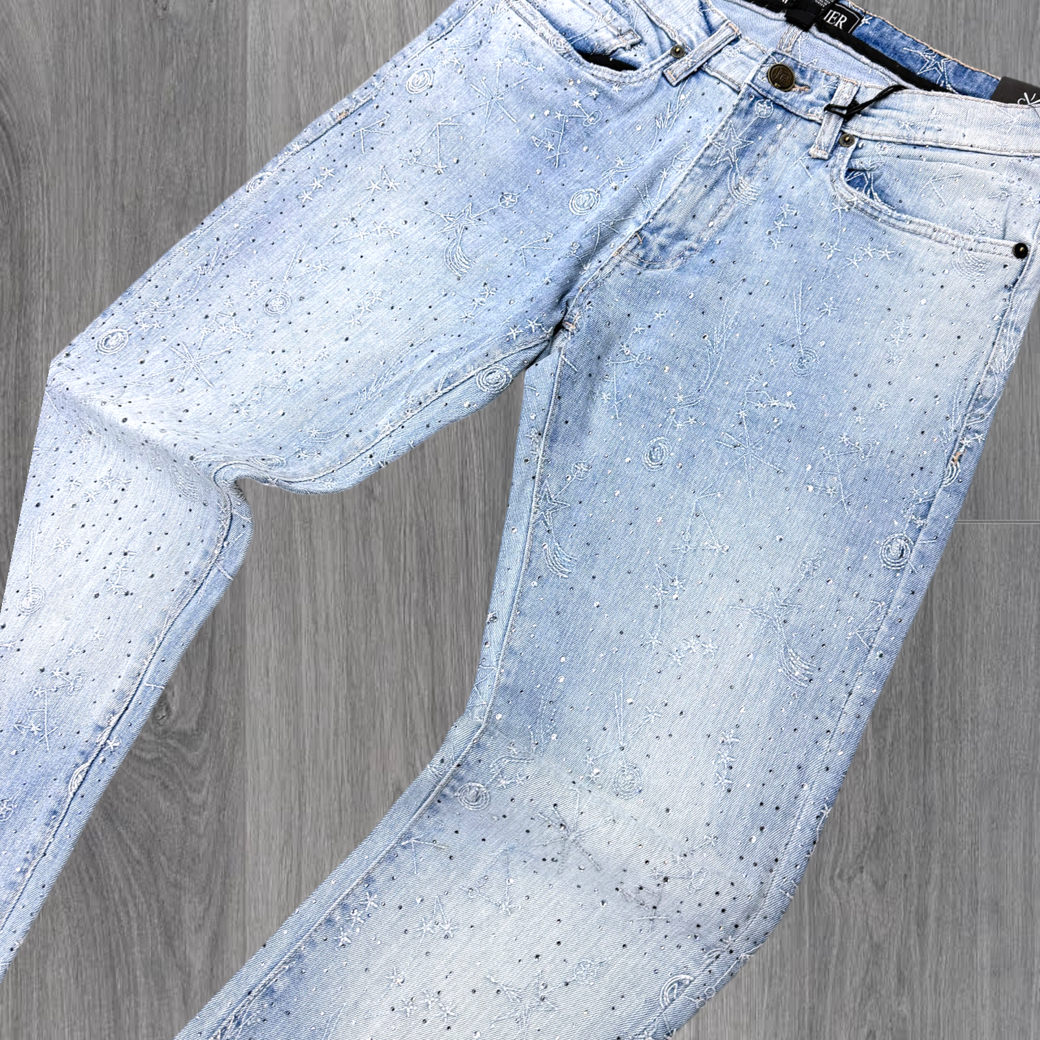 JC - Embroidery w Rhinestones Slim Jeans - Blue  - 2352