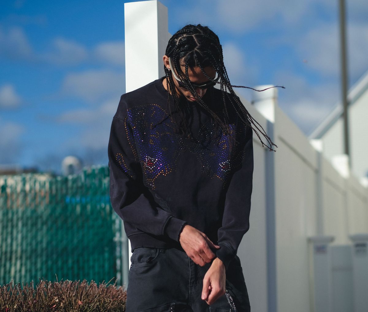 Gunzinii - Rhinestone Crew Sweatshirt - Black - GZ523