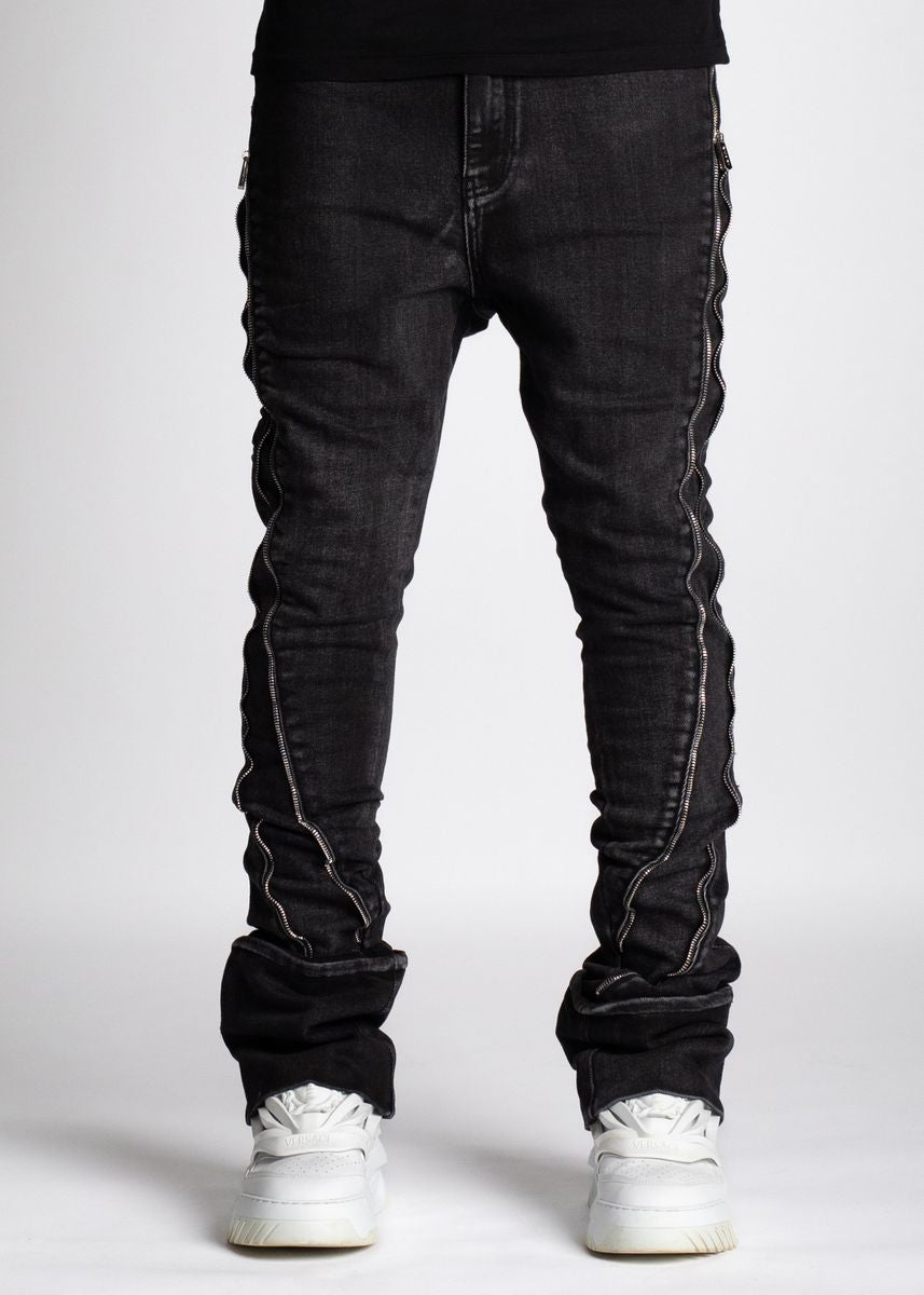 Guapi Stacked Iron Grey zipper Black Denim  191IG