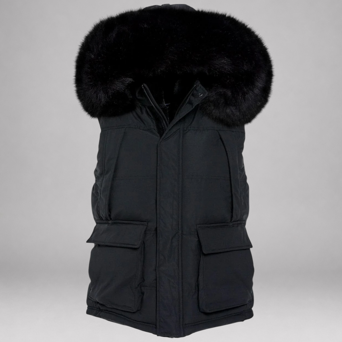 JC - heavy Puffer Fur Vest - Black 9491