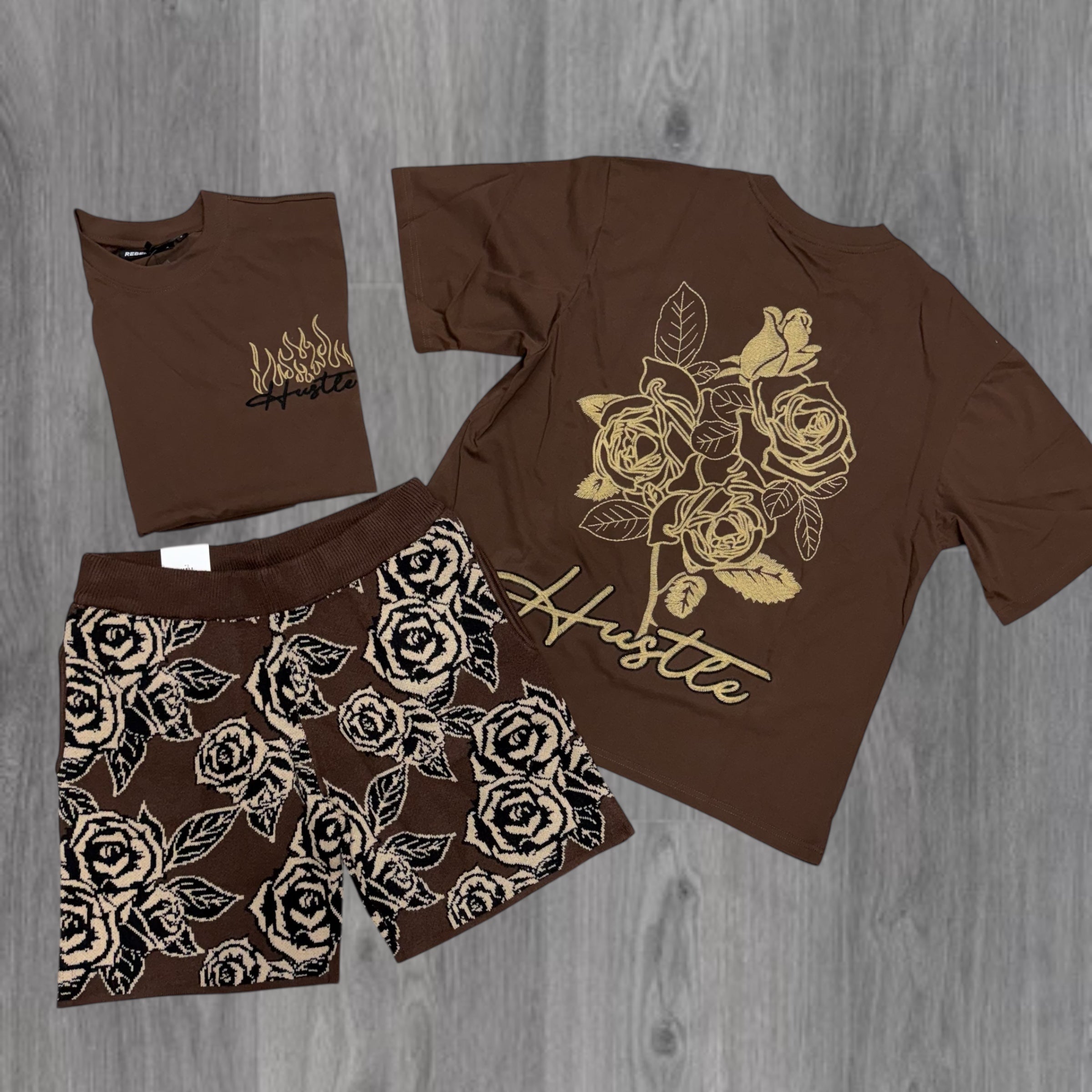 Rebel - Hustle Puff Sweater Shorts Set - Brown - 122 922