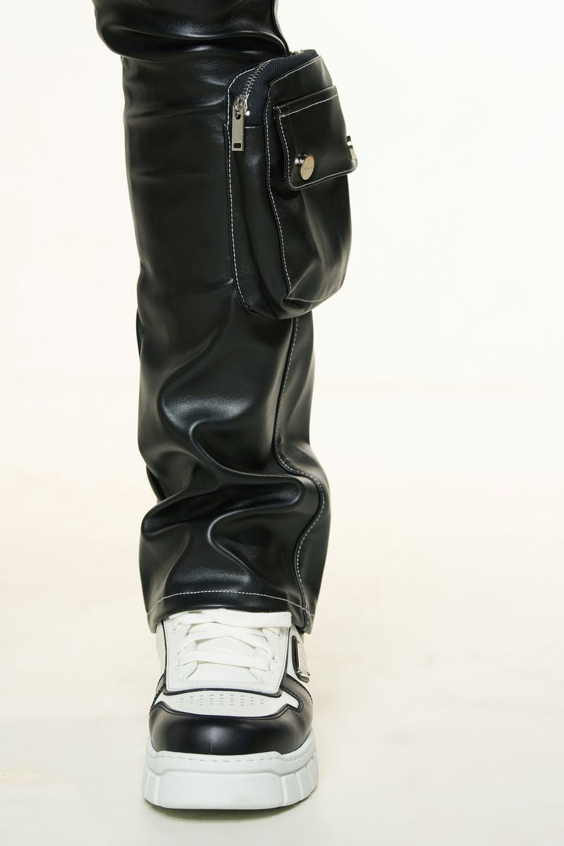 Pheelings Stacked Leather Utility Pants Black White