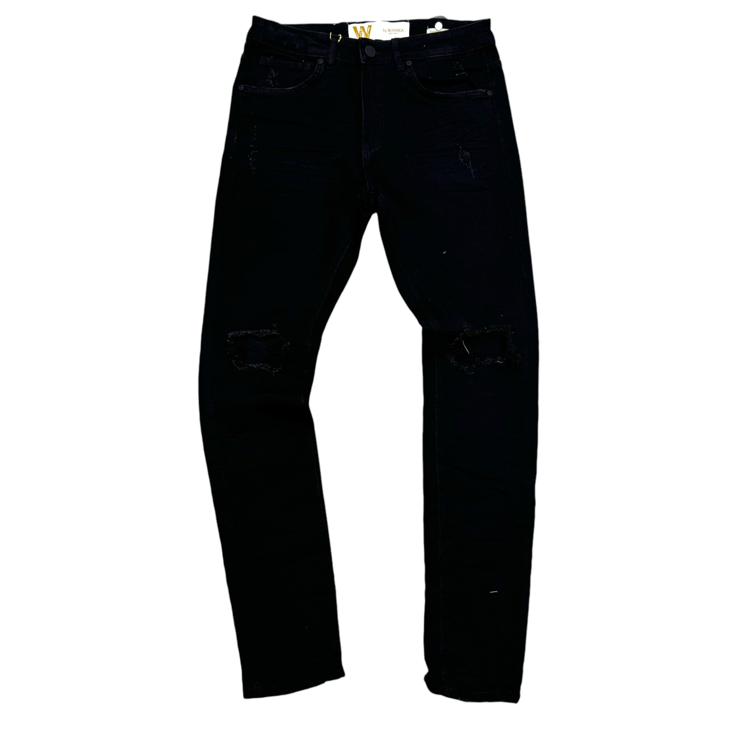 W open Rip knee skinny jeans Jet Black 8176