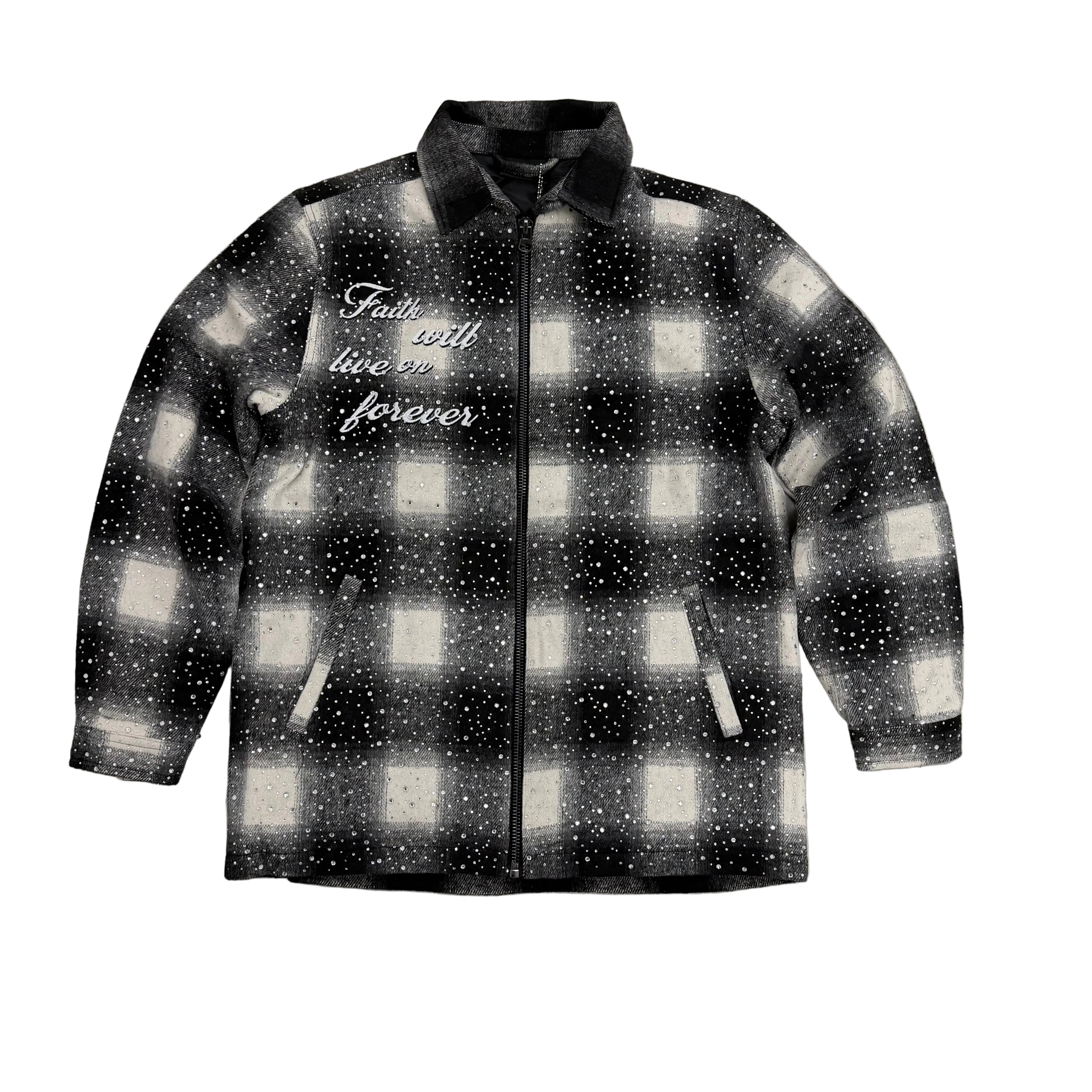 KLOUD - Plaid Rhinestone Jacket - Black - 25336