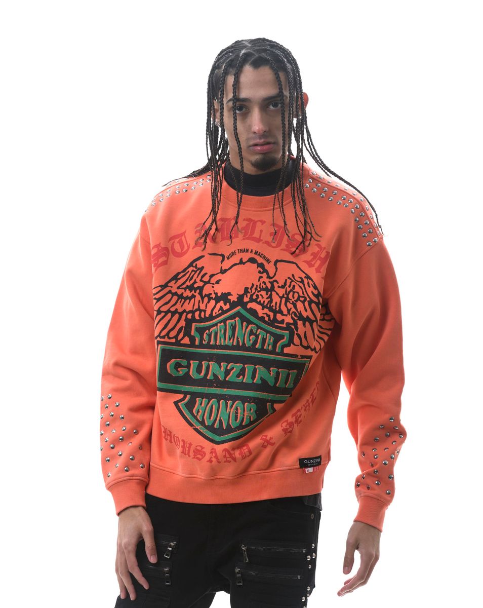 Gunzinii - Studded Crew Sweatshirt - Orange- GZ502