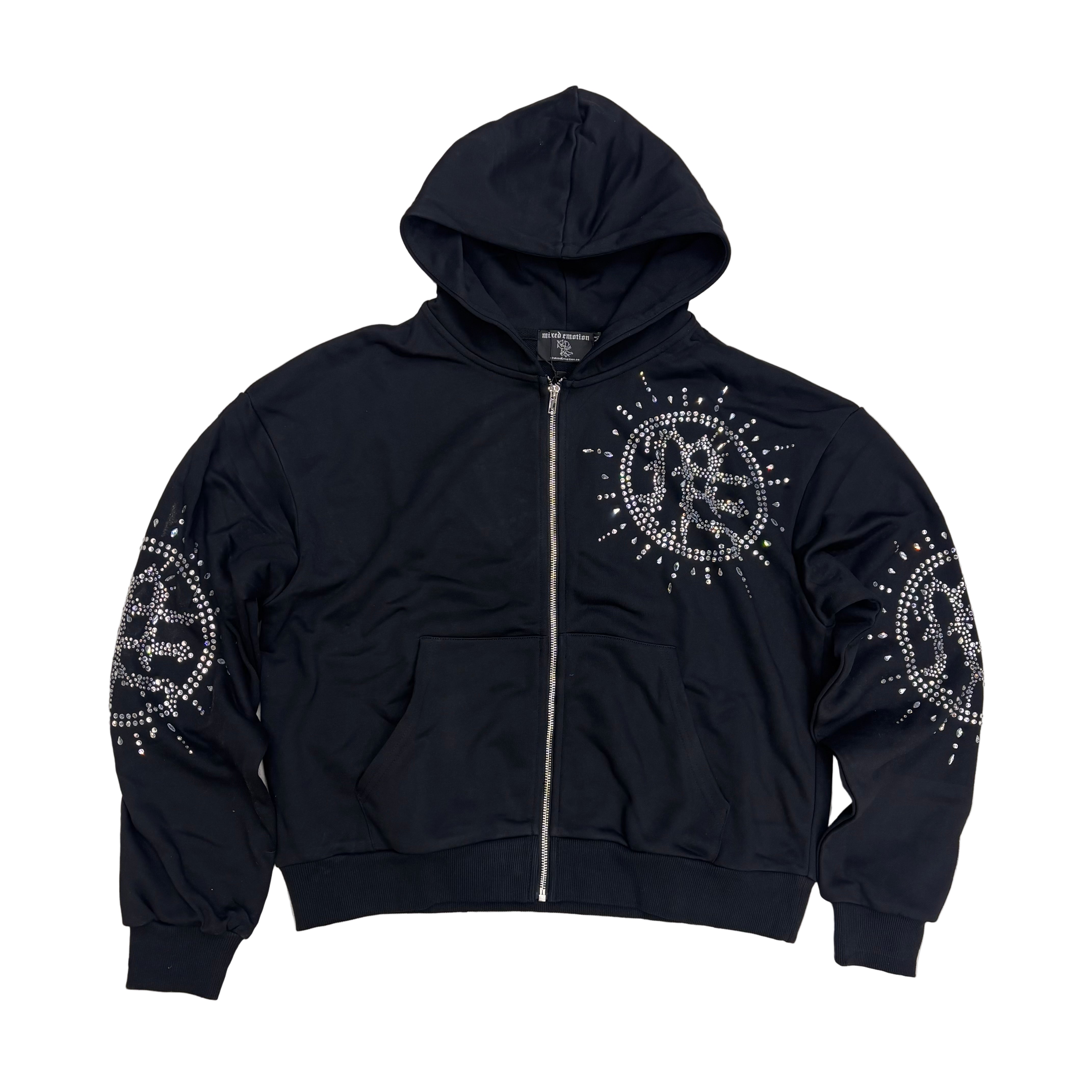 Mixed Emotion - Eclipse Rhinestone Zip Hoodie - BLK