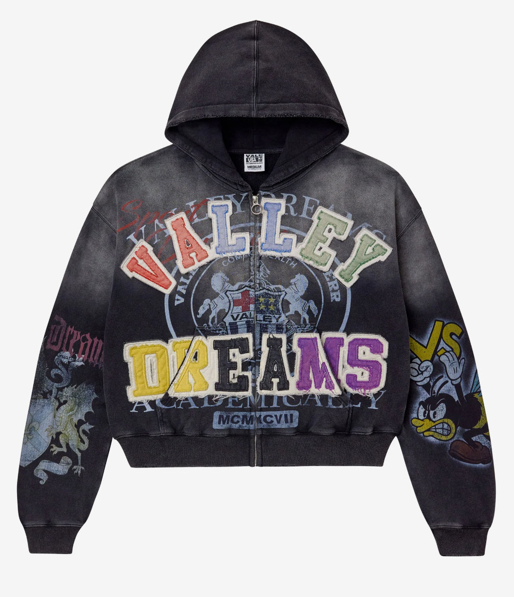 Valley Dreams - Blasted Zip Hoodie - Ash Black