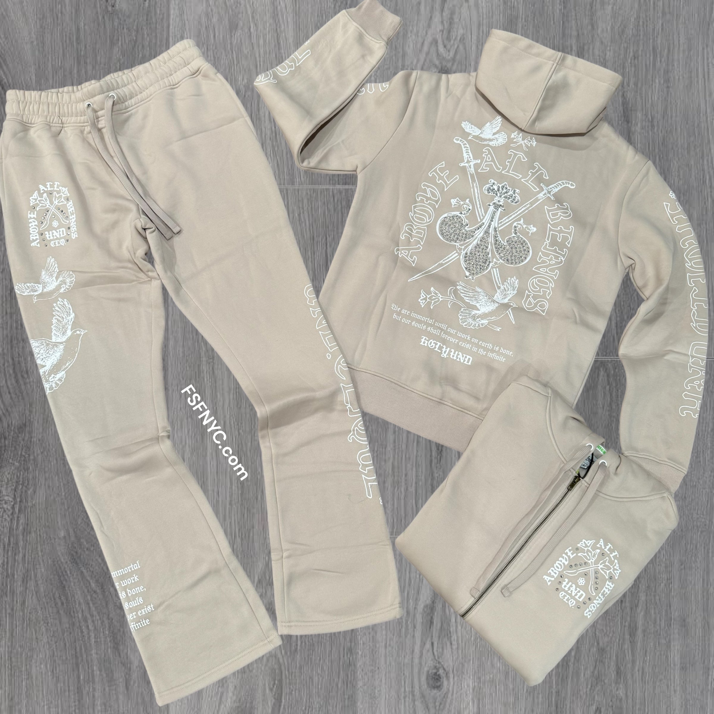 UNDRTD - Stacked Above All Zip hood Sweat Suit - Beige - 5604 5204