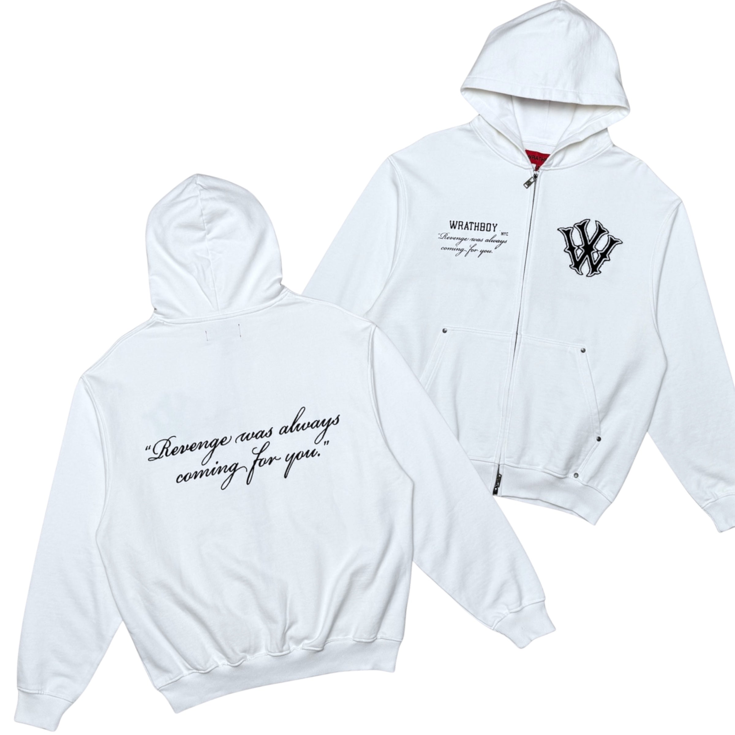 WRATHBOY - Revenge Quote ZIP Hoodie - White - 079
