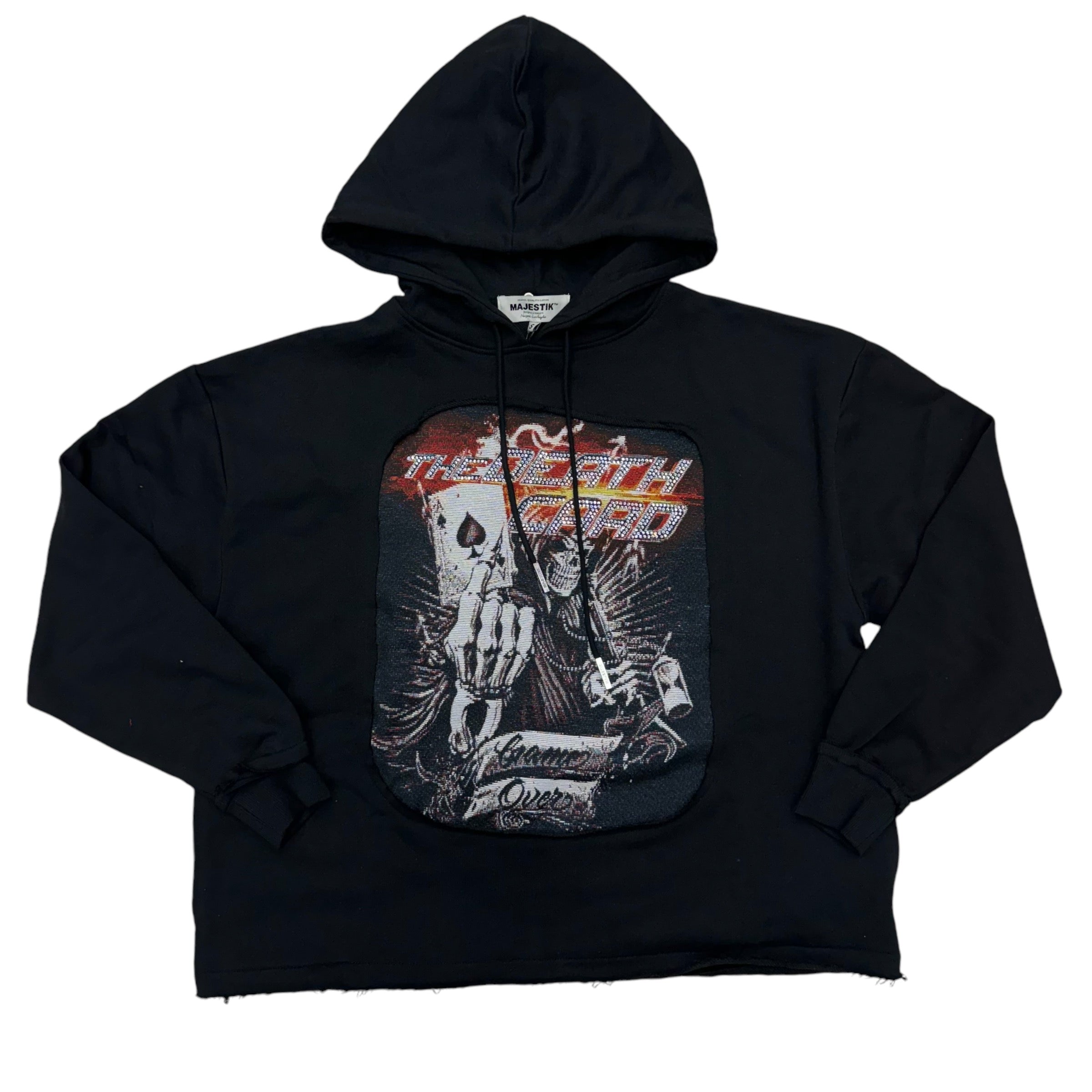 Jacquard “Deah Card” Rhinestone Hoodie  Black 2451