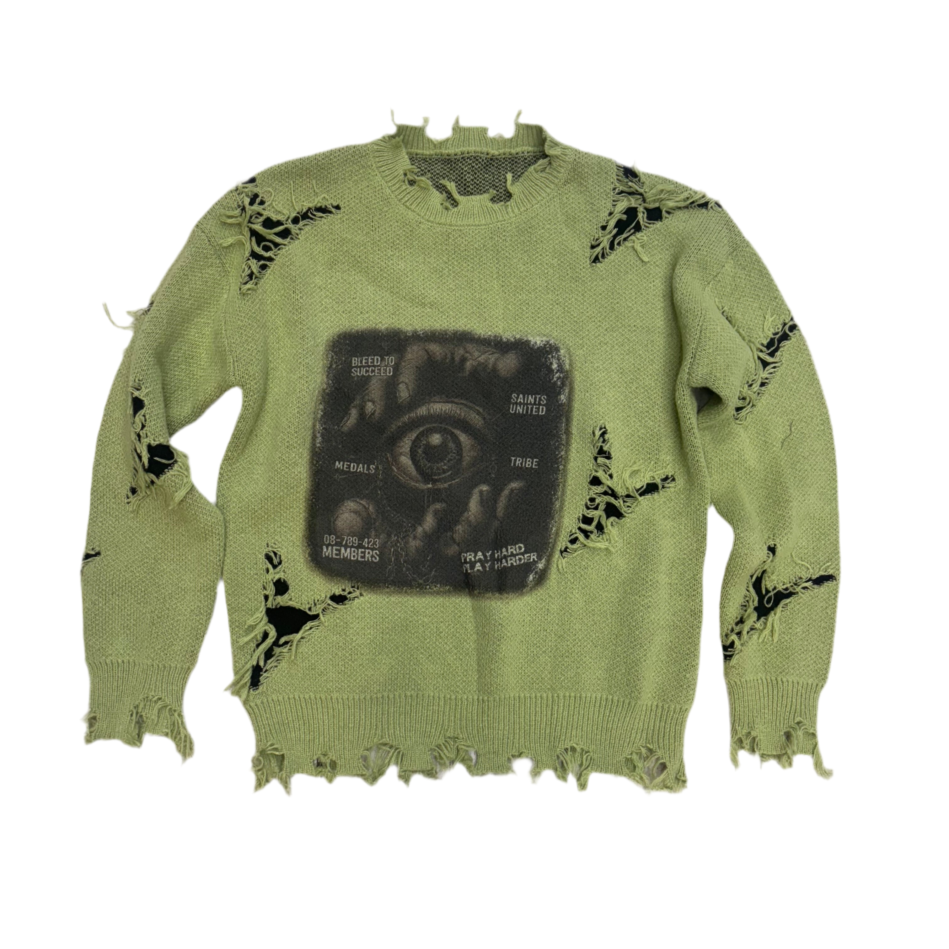 Distress Knit Sweater - Pale Green