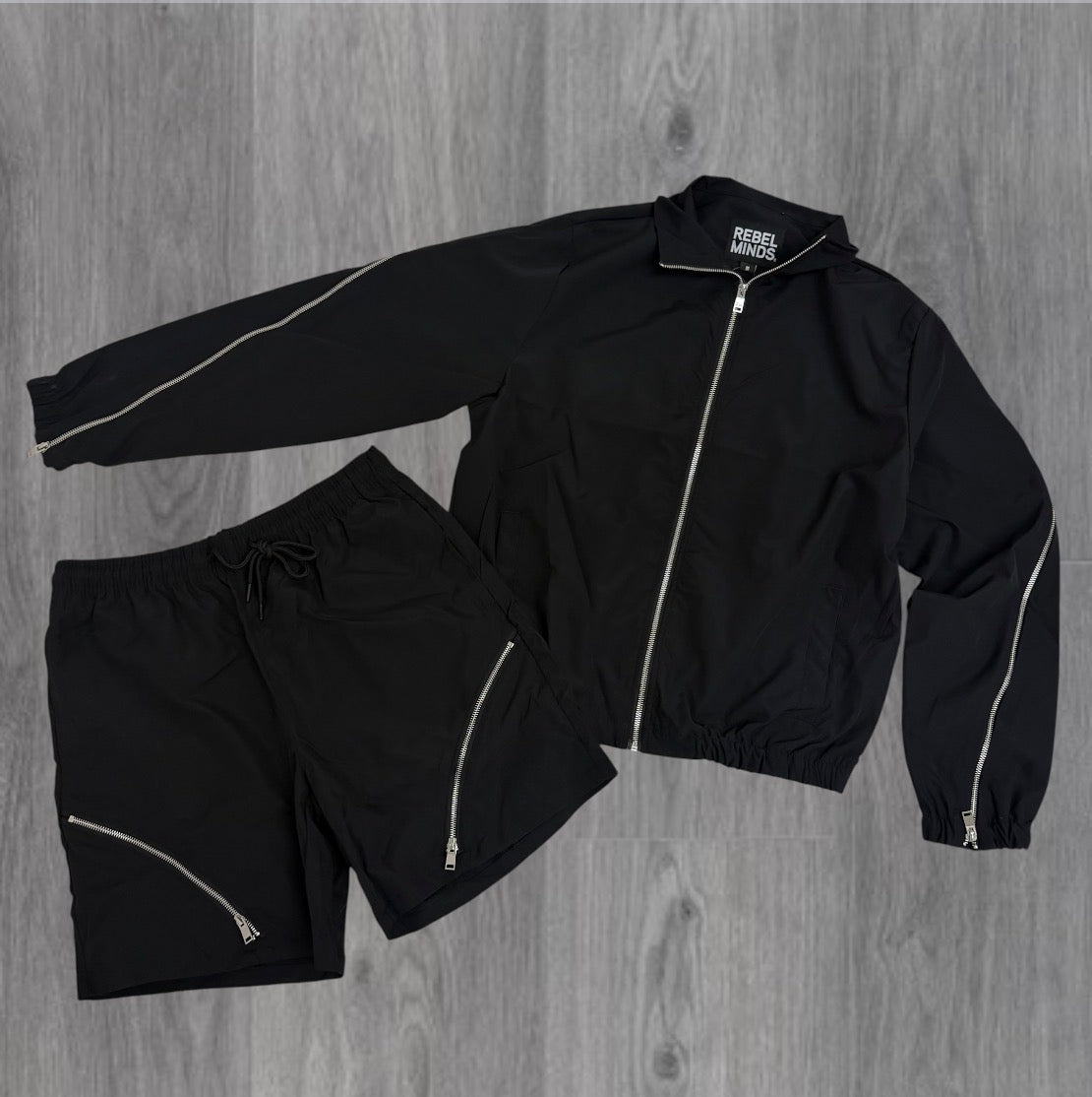 Rebel - SET - Zipper Nylon Shorts & Jackets - Black - 901501