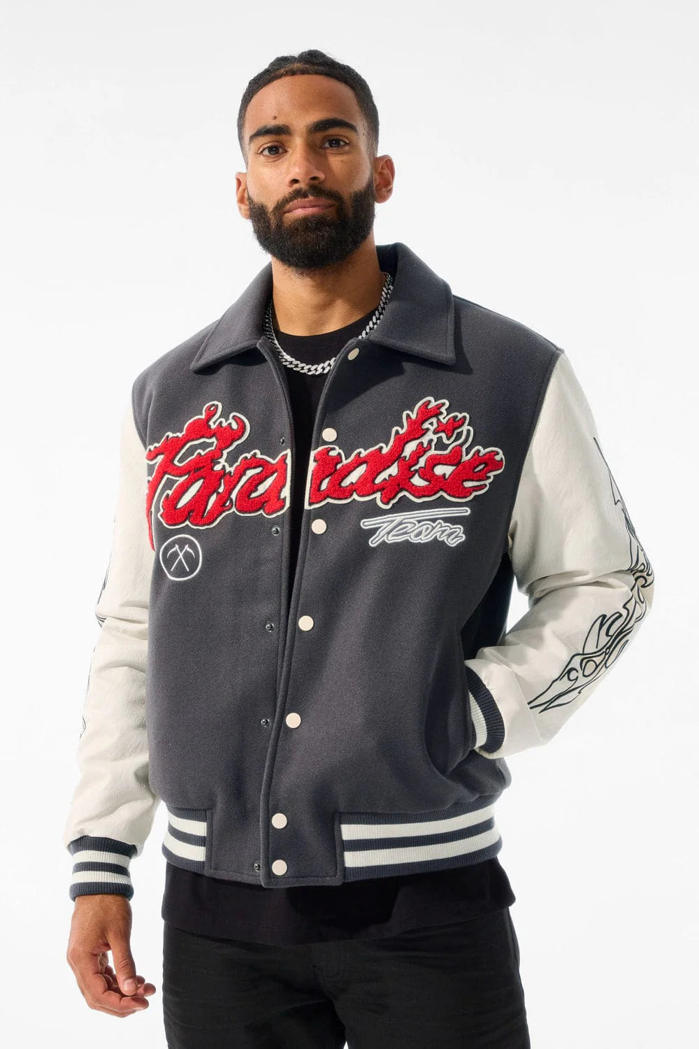 JC paradise Team varsity  jacket Off Black (charcoal)  91632