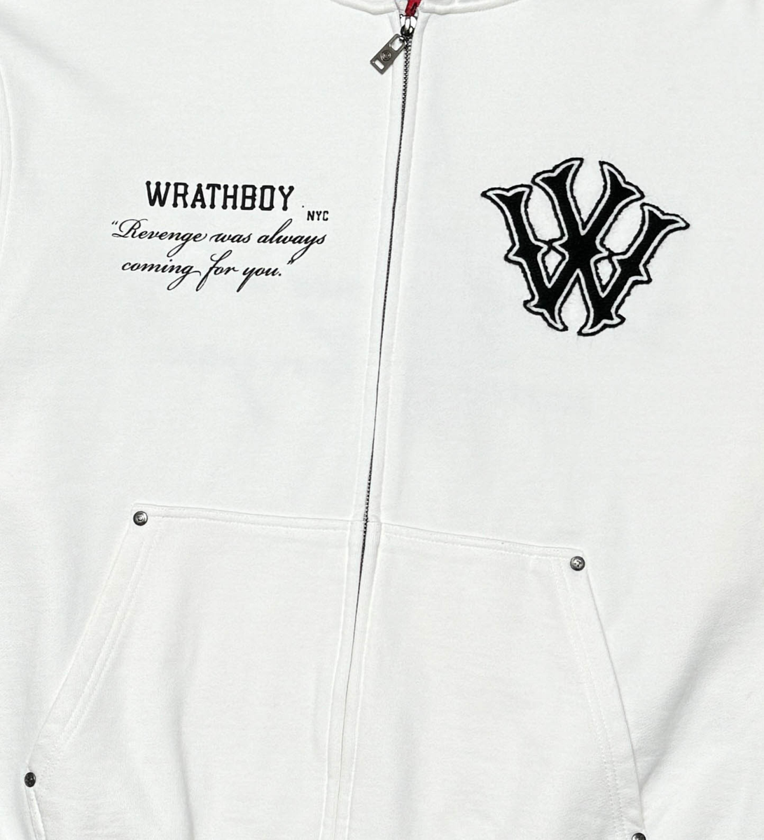 WRATHBOY - Revenge Quote ZIP Hoodie - White - 079