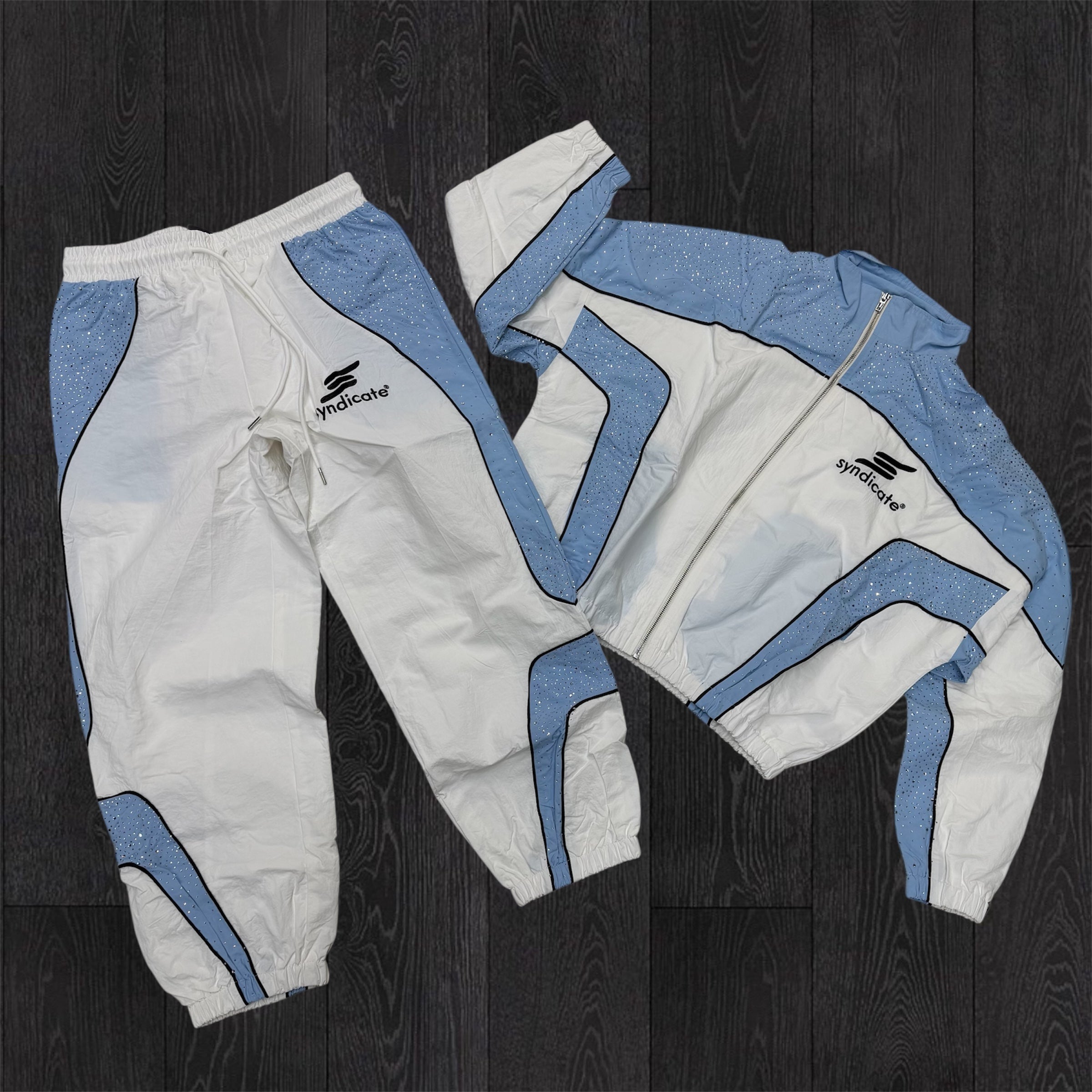 SYN - Rhinestone Windbreaker set-Baby Blue