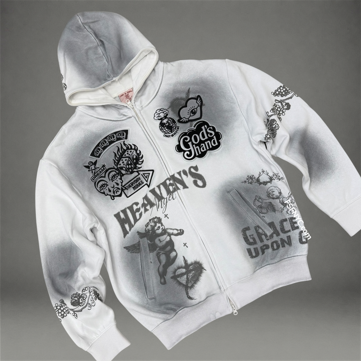 Grace upon Grace Zip Up Hoodie - white - 6204