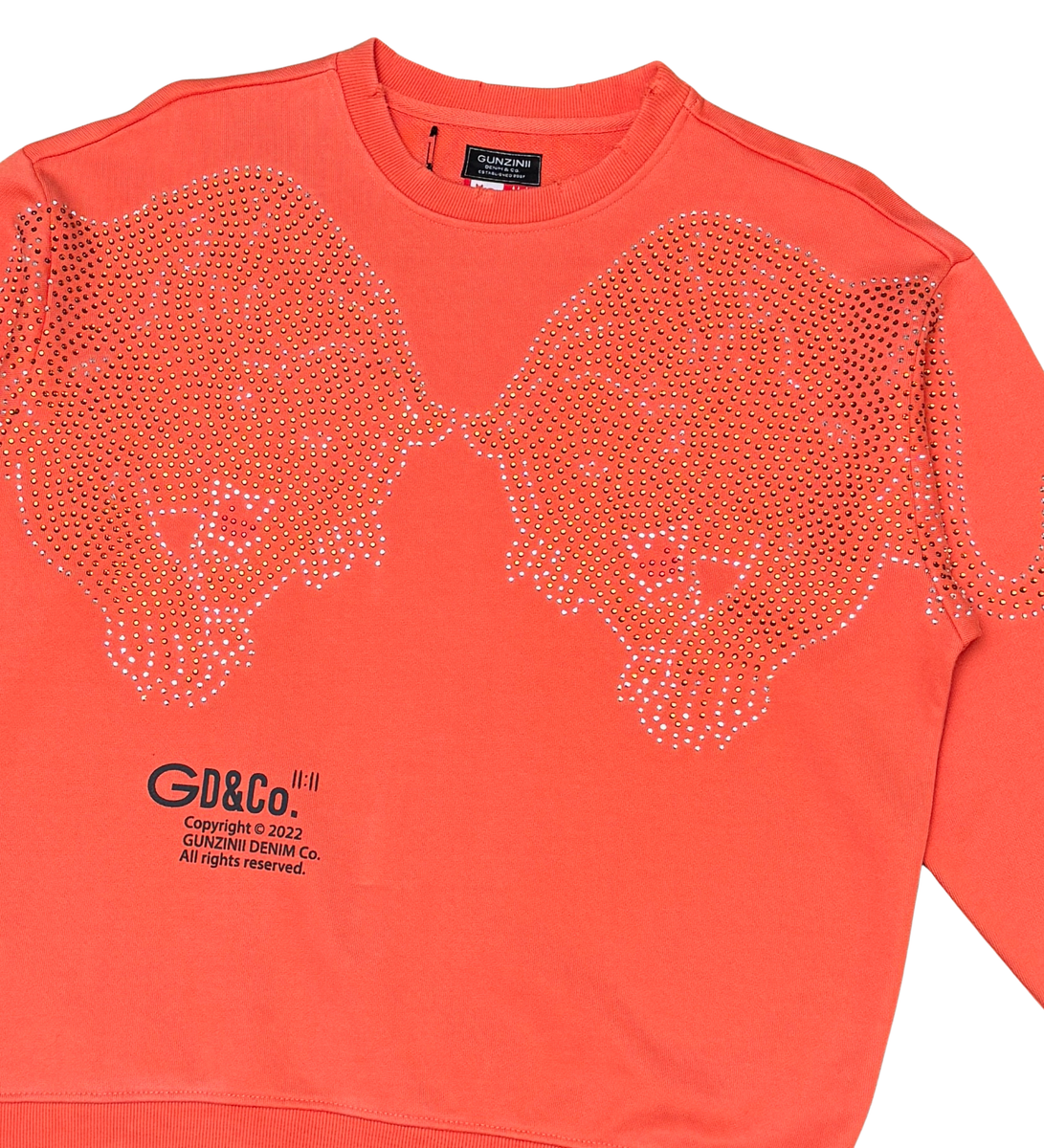 Gunzinii - Rhinestone Crew Sweatshirt - Orange - GZ523