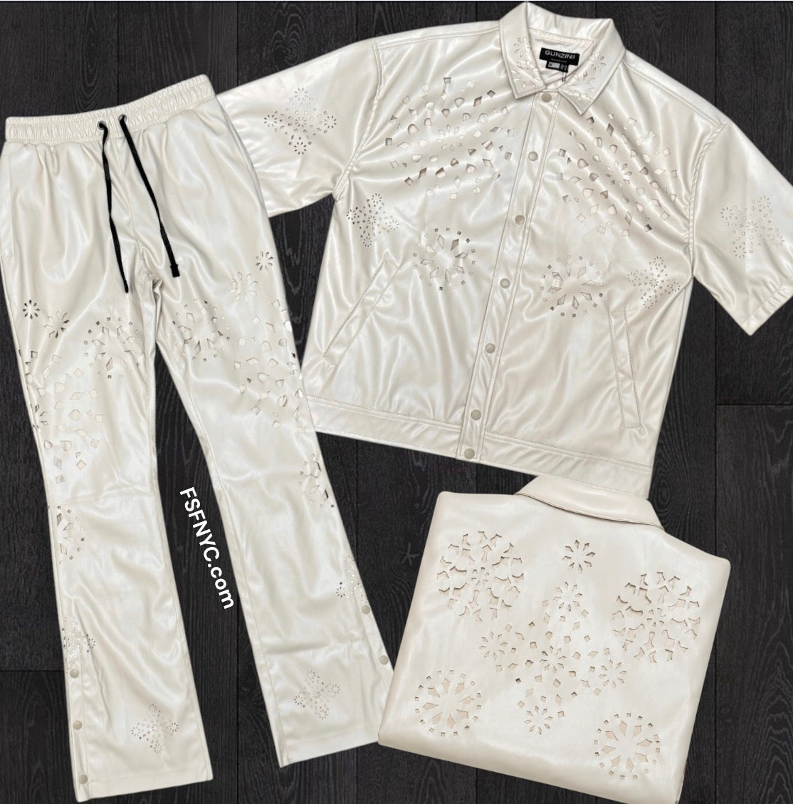 Gunzini - Stacked PU Leather Set - bone - Gz1047 gc1046
