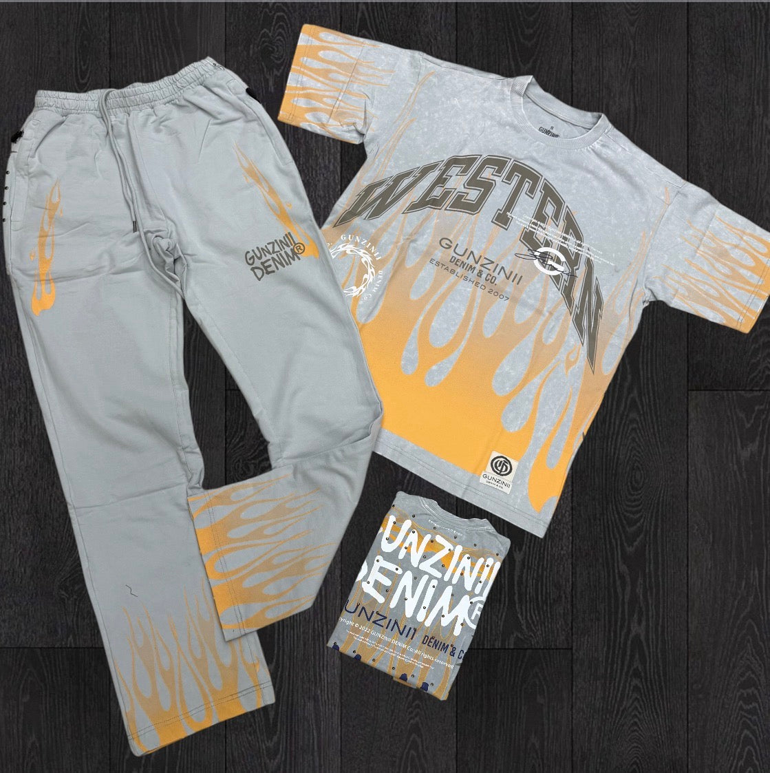 Gunzini - Stacked Pants-T-shirt Set - Lt.Grey 721 722