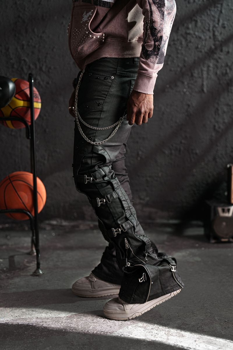 ELITE - Stacked Rhinestone Denim - JET BLK- 19450