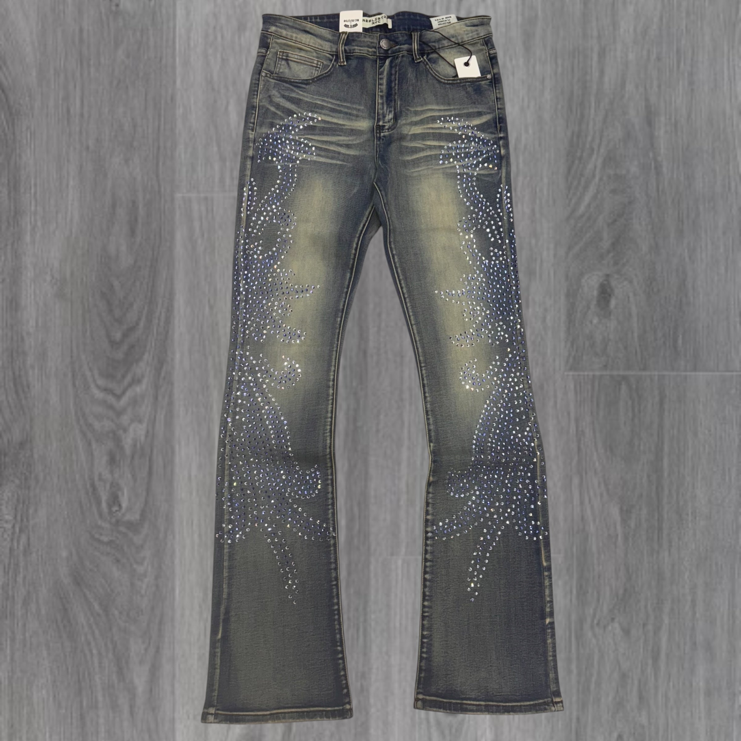 REELISTIK - Floral Rhinestone Flare Denim - BLUE -  RST6040