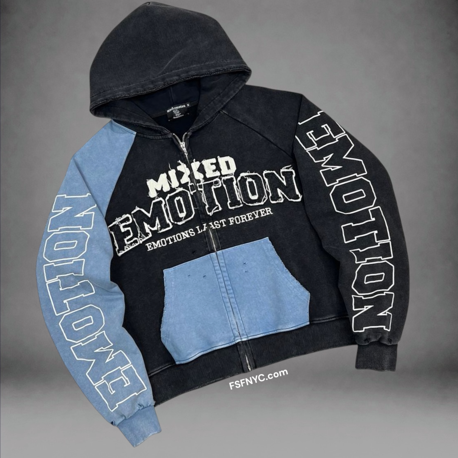 Mixed Emotions- Split Hoodie - Blue Black