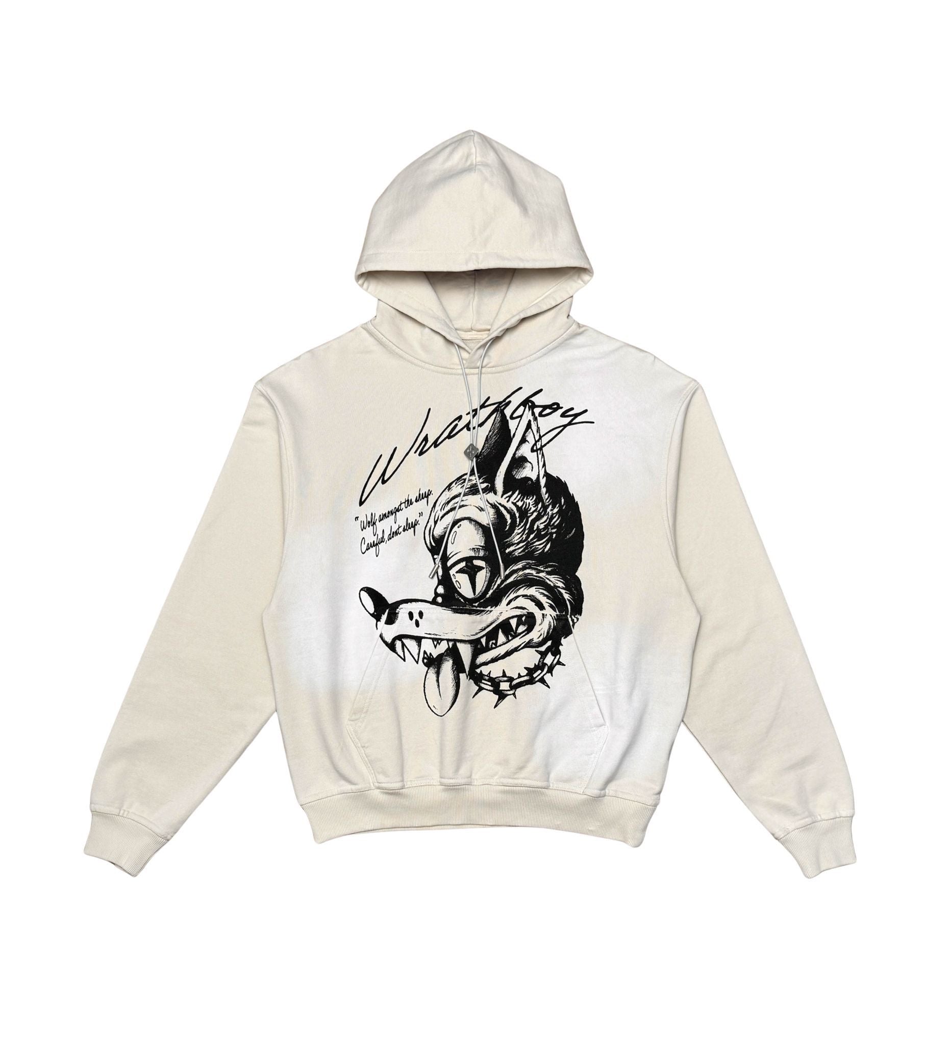 WrathBoy Wolf head gothic Vintage hoodie Natural