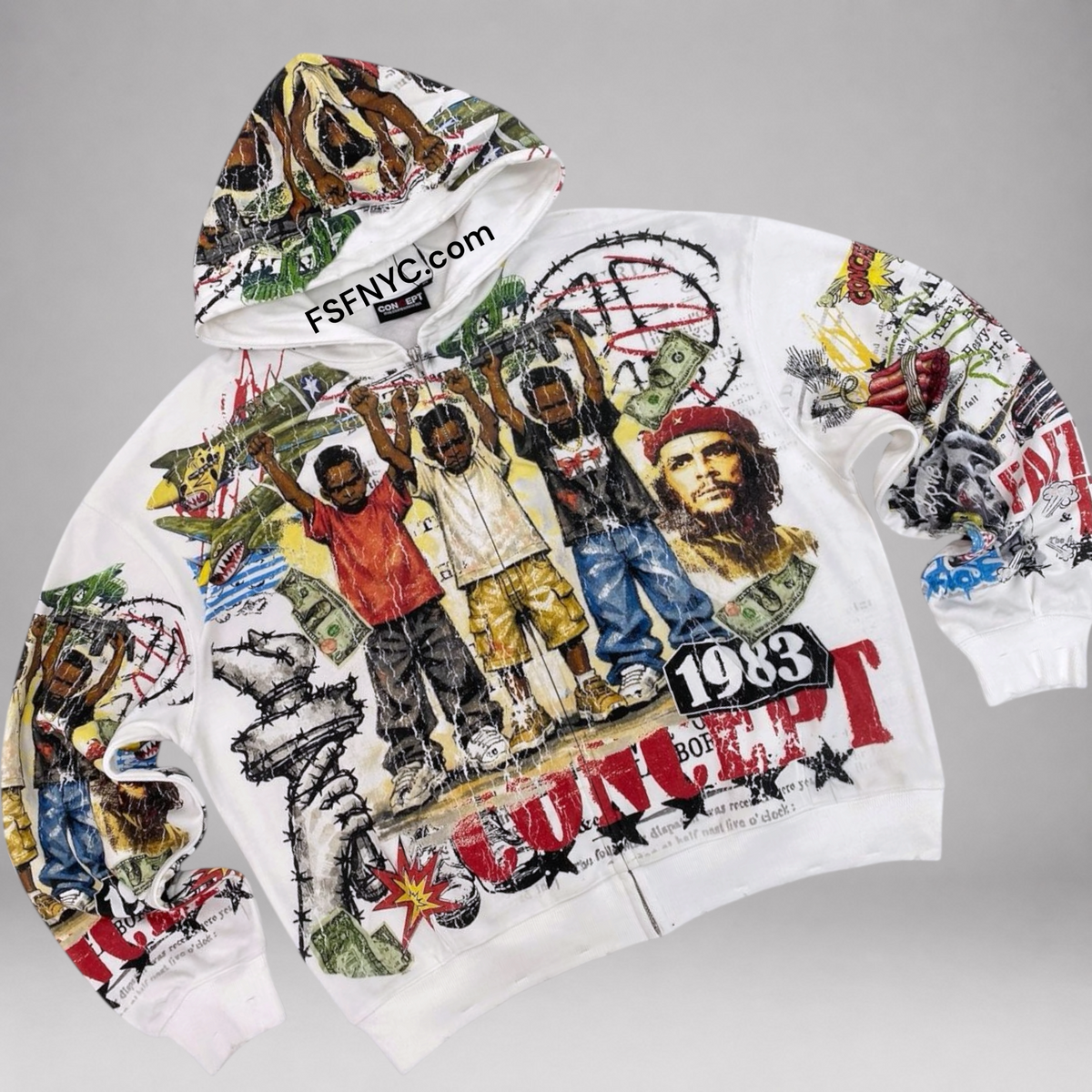 Over Fear Zip Hoodie - White Wash - 38