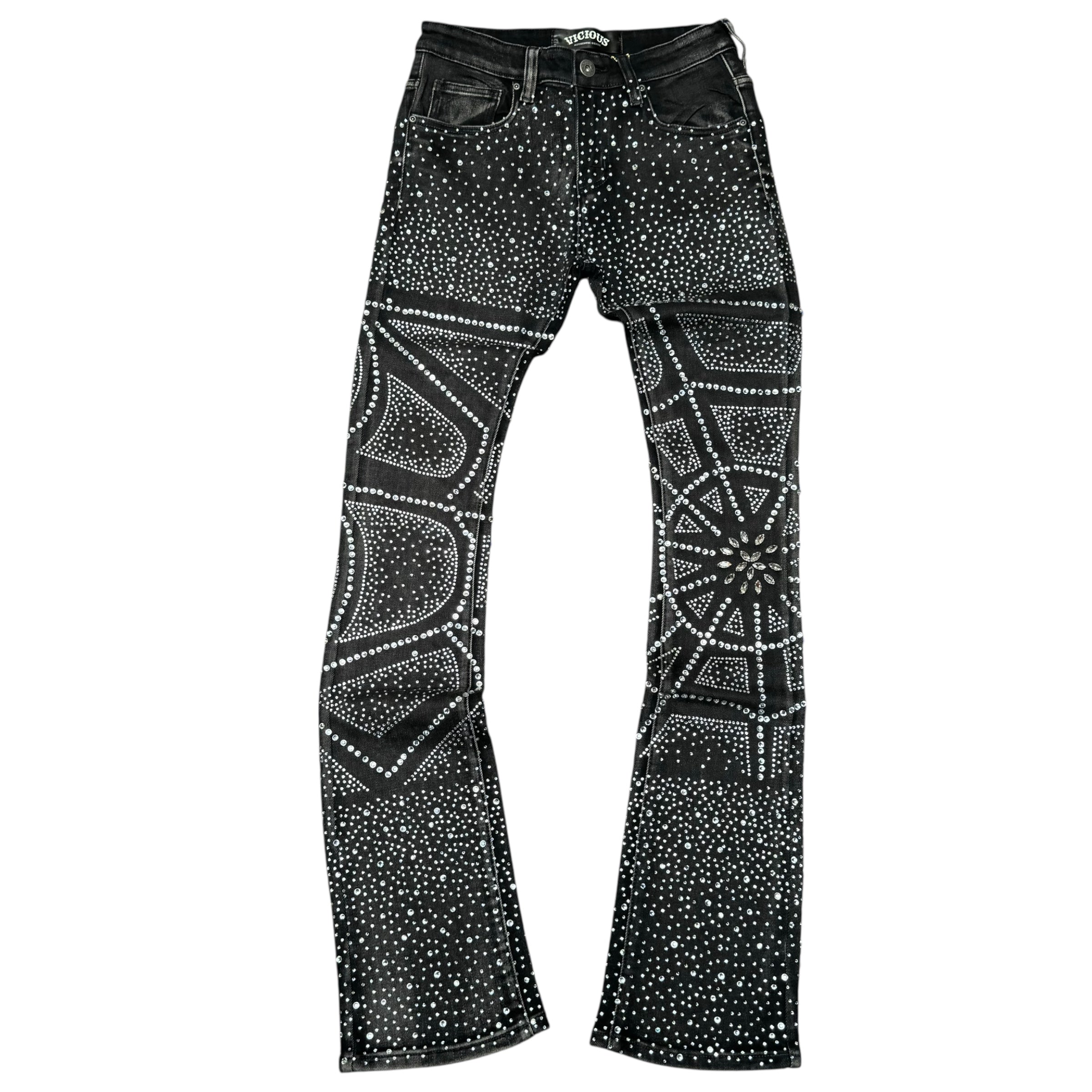 Vicious - STACKED EMBELLISHED RHIESTONE DENIM BLACK - VC957
