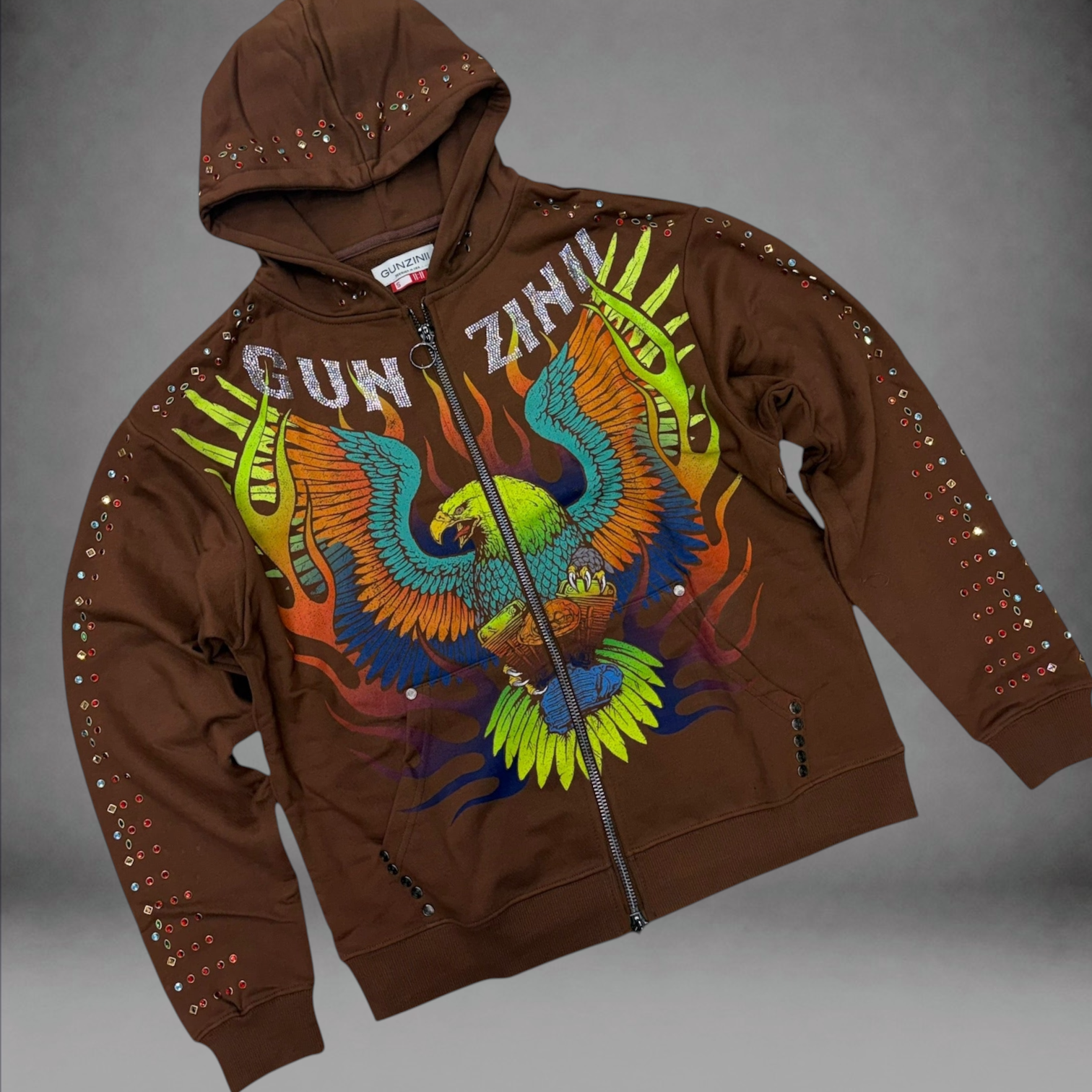 Gunzini - Eagle Crystal Zip up hoodie - Brown 556