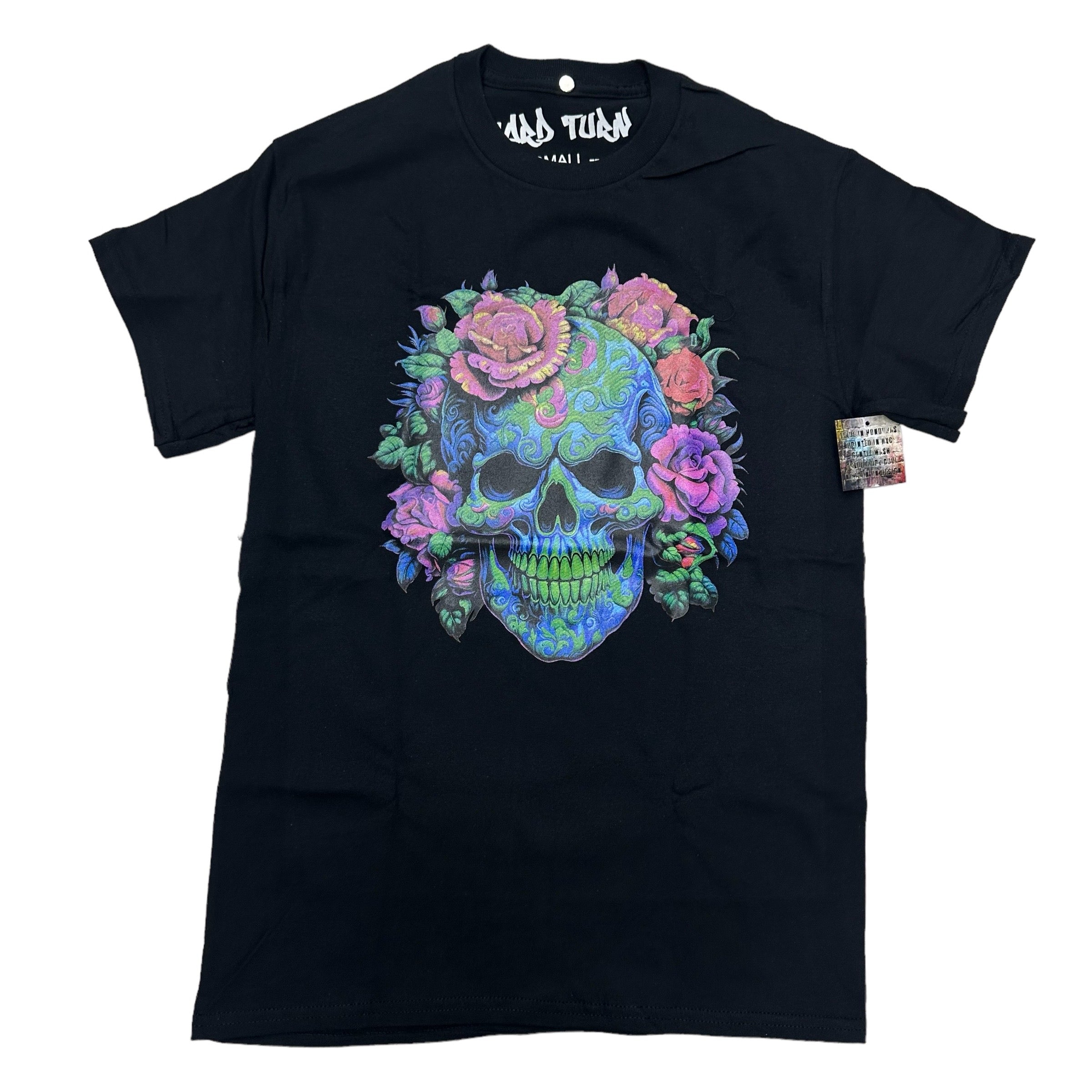 Hard  Skull w flower S/S T-Shirt Black