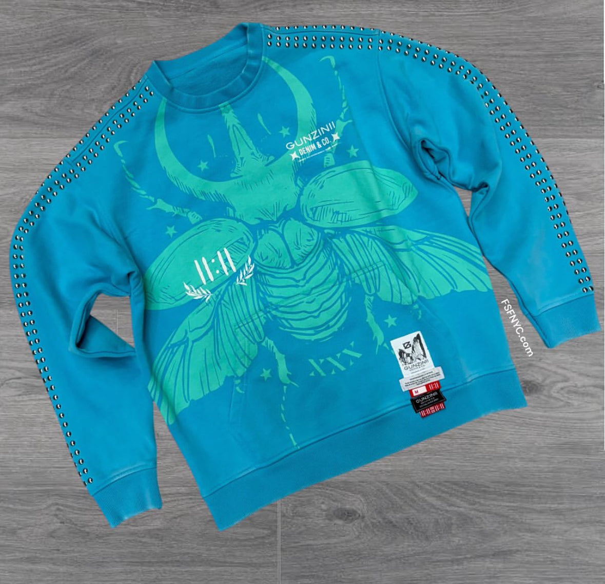 Gunzinii - Watching Studded Crew Sweatshirt - TEAL - GZ509