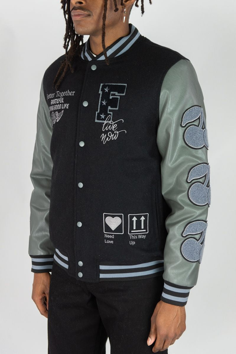 Live Melton Wool Varsity Jacket Black 514