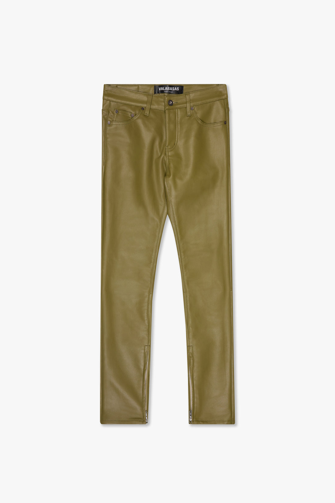 Valabasas JEDI stacked/Skinny pu Leather Pants Olive 1004