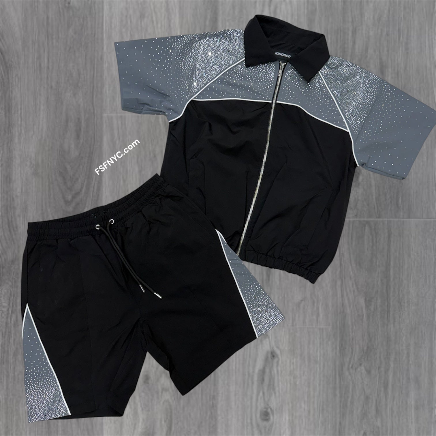 Rhinestones Windbreaker - Set - Grey/Black - 261T