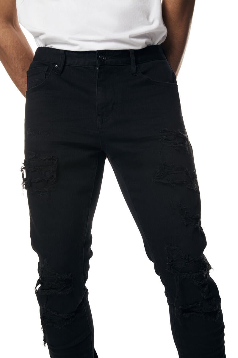 Rise rips and repair jeans black 23532