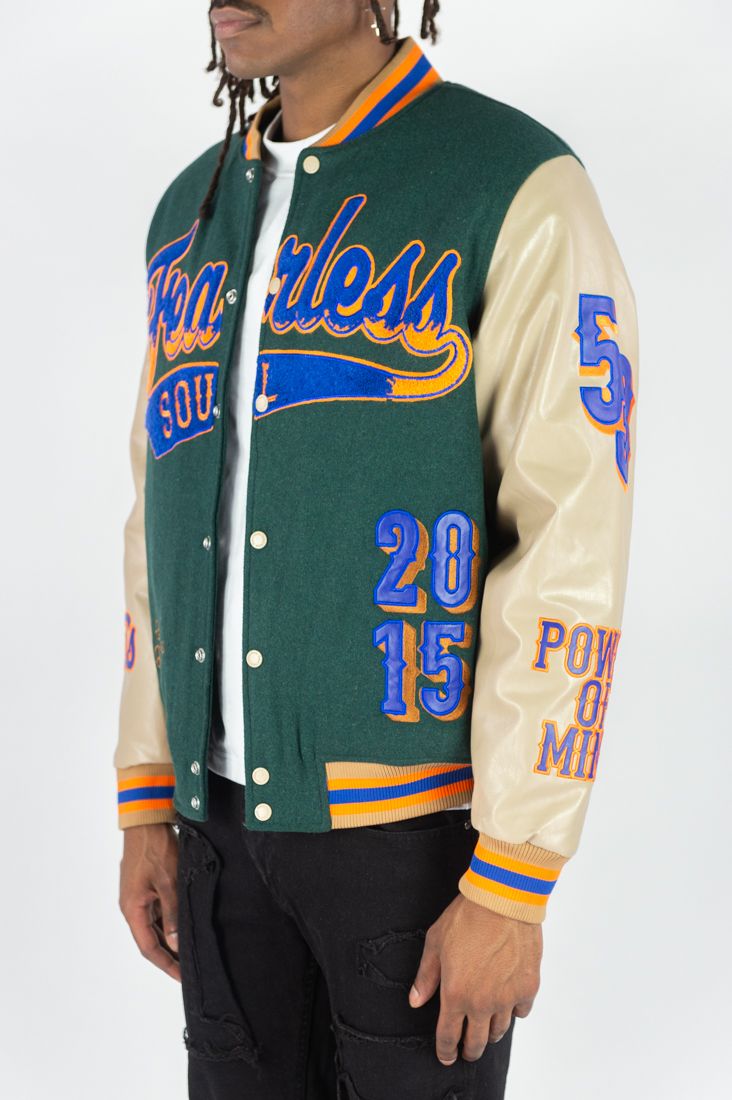 Fearless Soul Melton wool Varsity Jacket Hunter Green 515