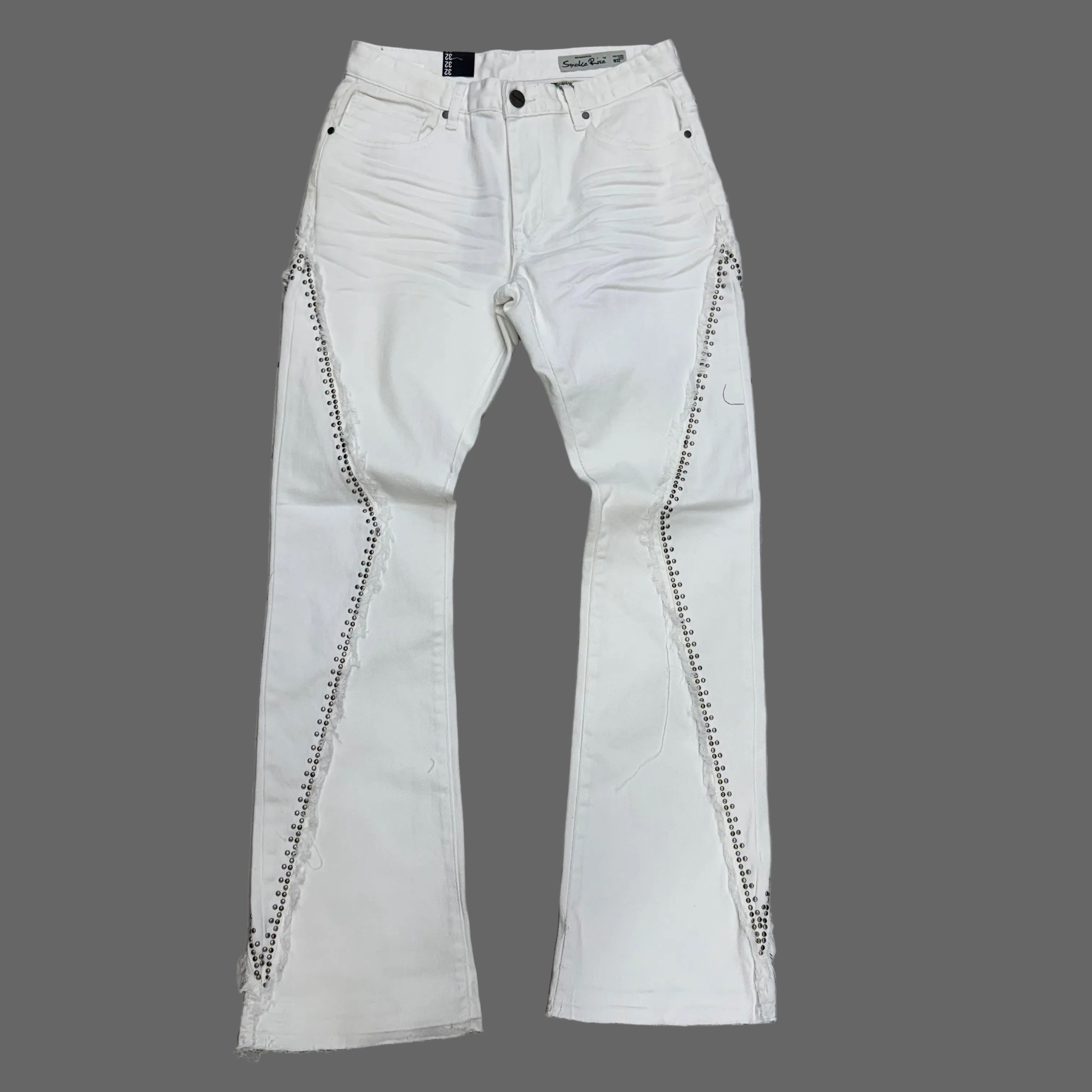 Rise -  side studded flare  Denim - white  -S441