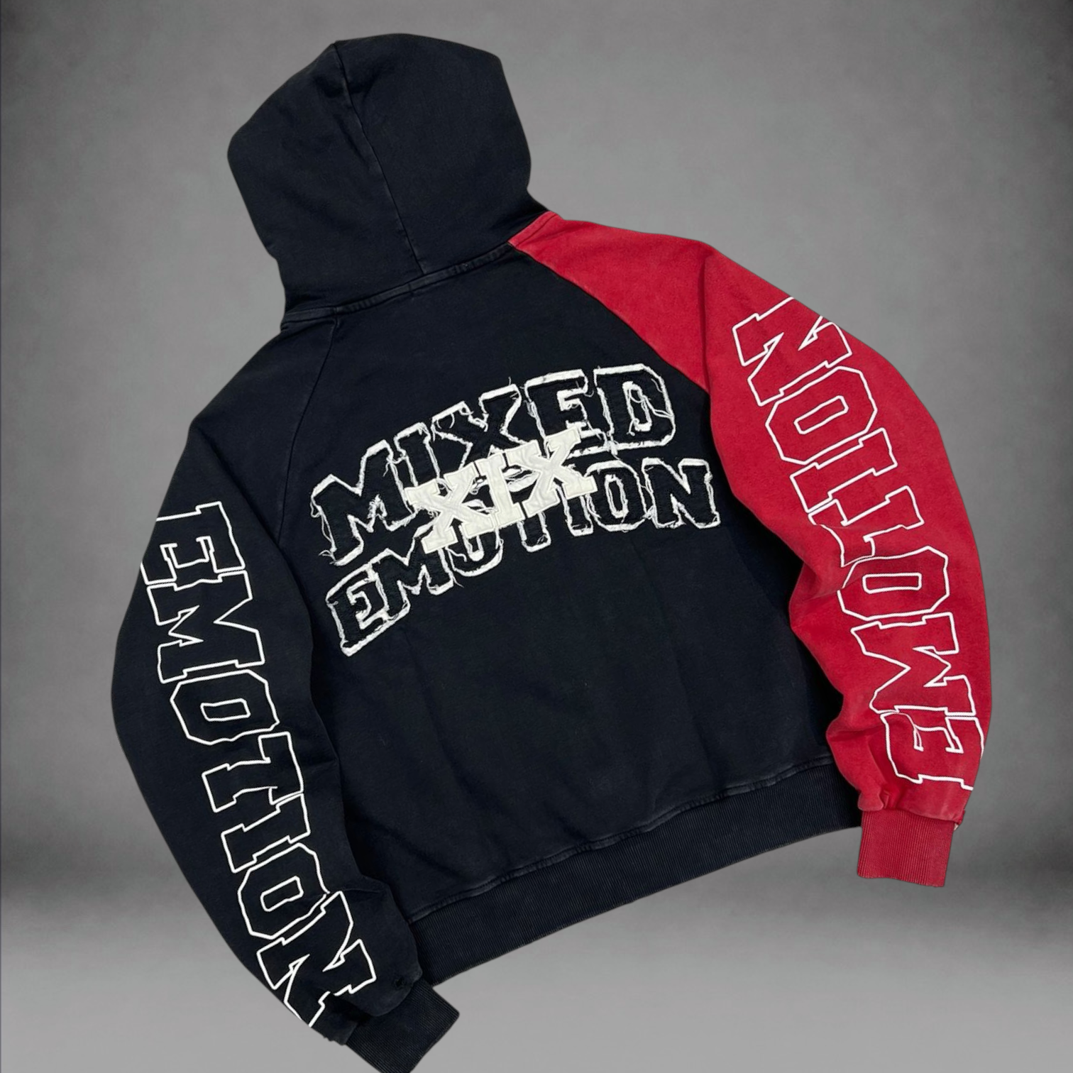 Mixed Emotions- Split Hoodie - Black Red