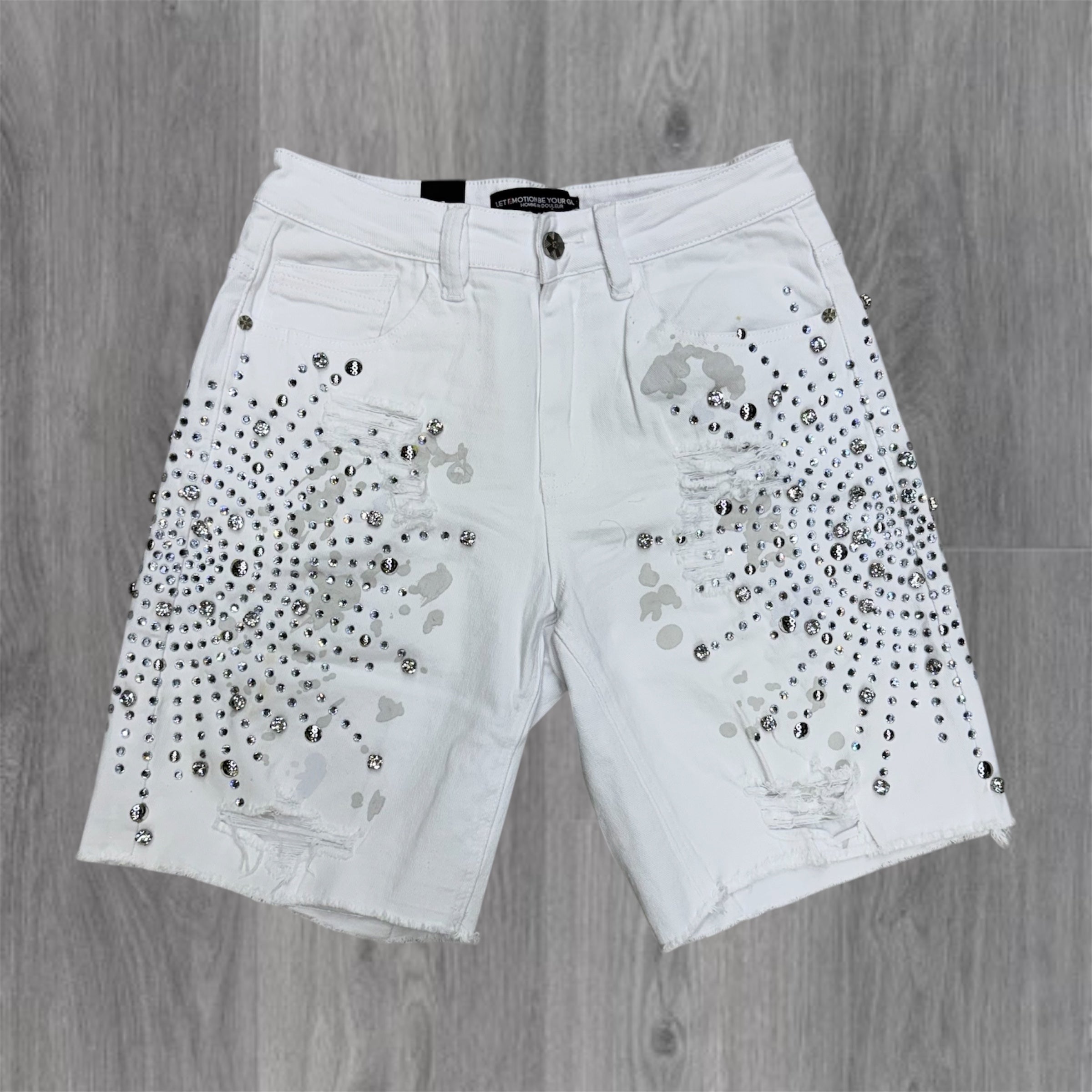 HDSN - Studded Burst Denim Shorts - White 642