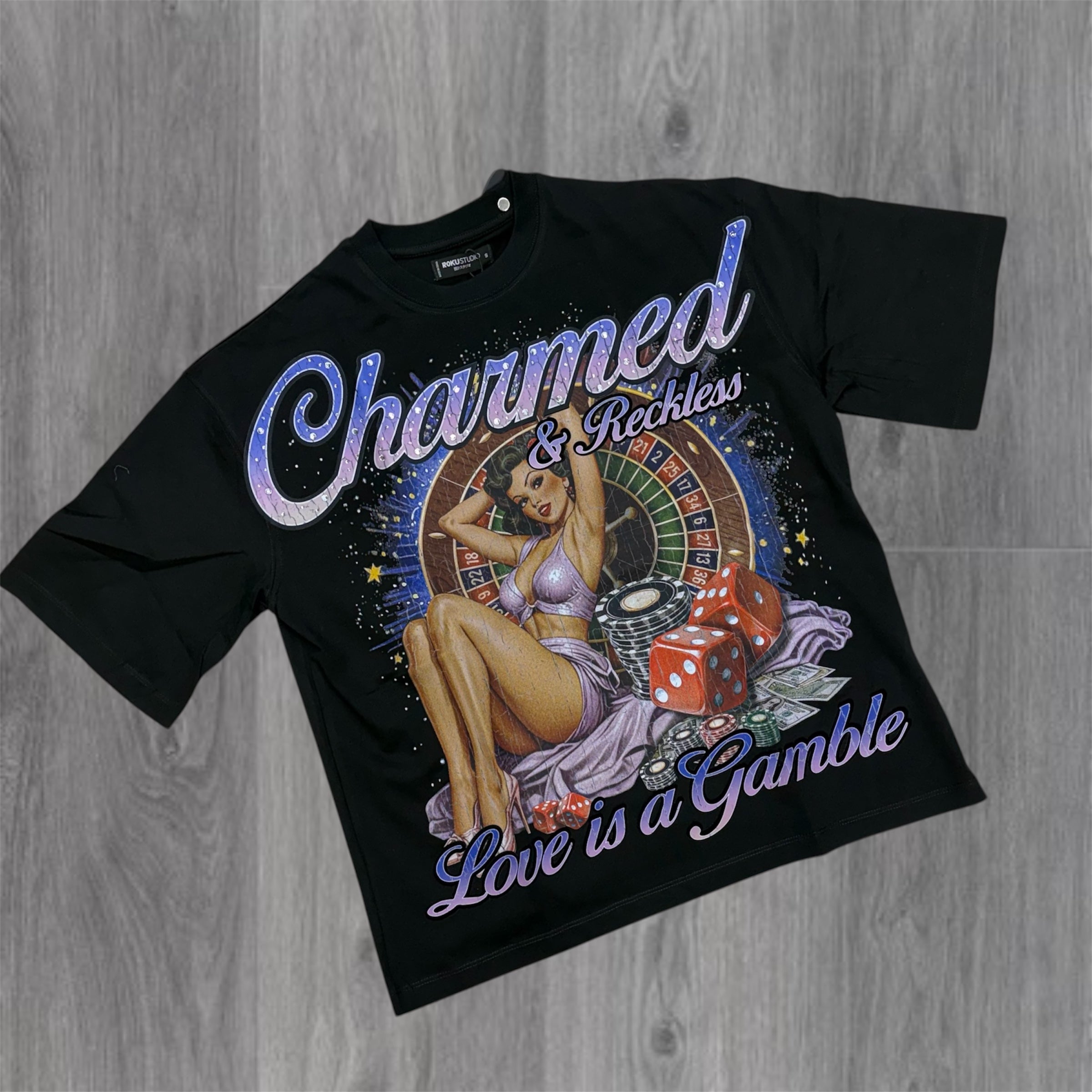 Roku - Charm Rhinestone T-shirt - Black 1958